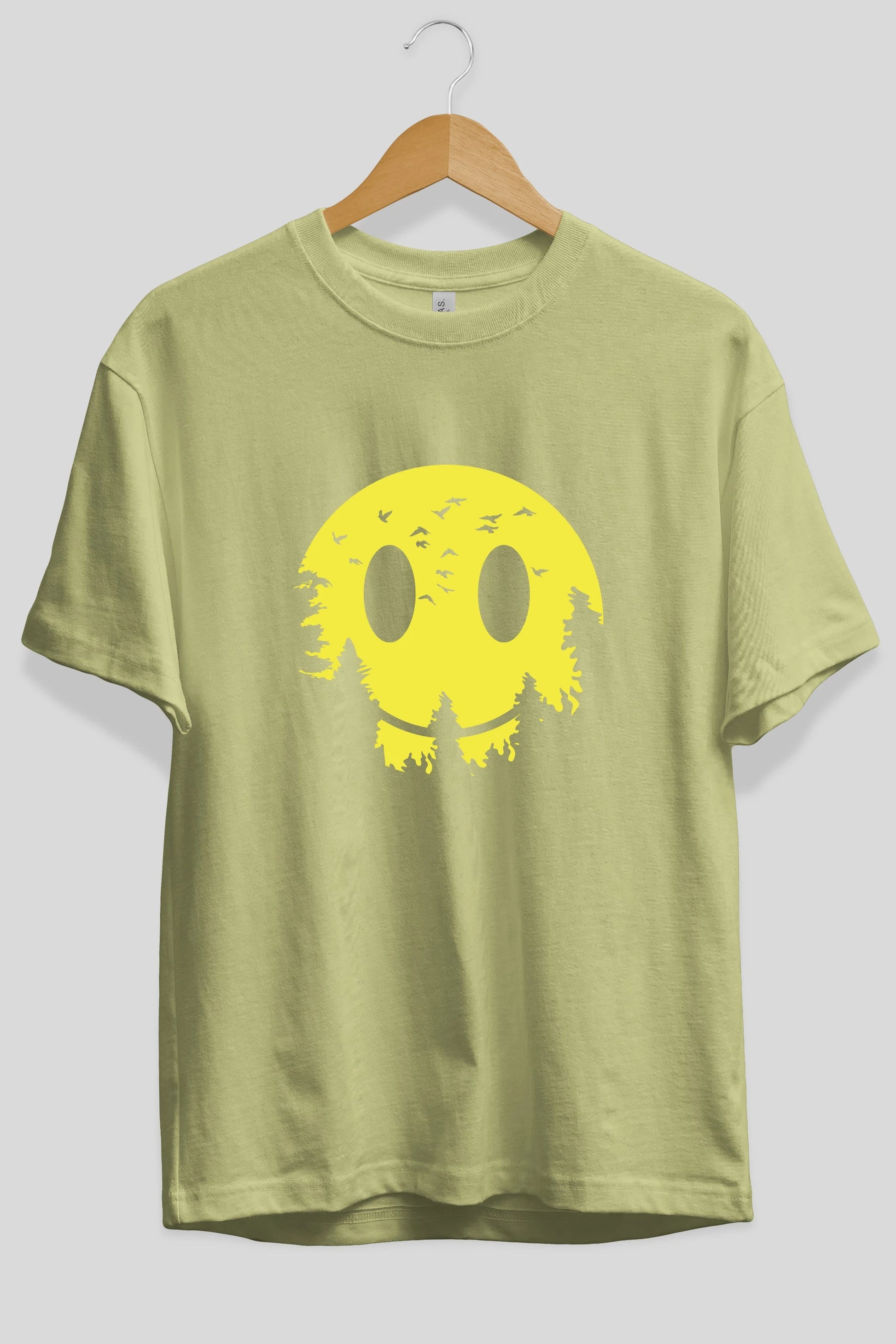 Smiley Moon Ön Baskılı Oversize t-shirt %100 pamuk Erkek Kadın Unisex