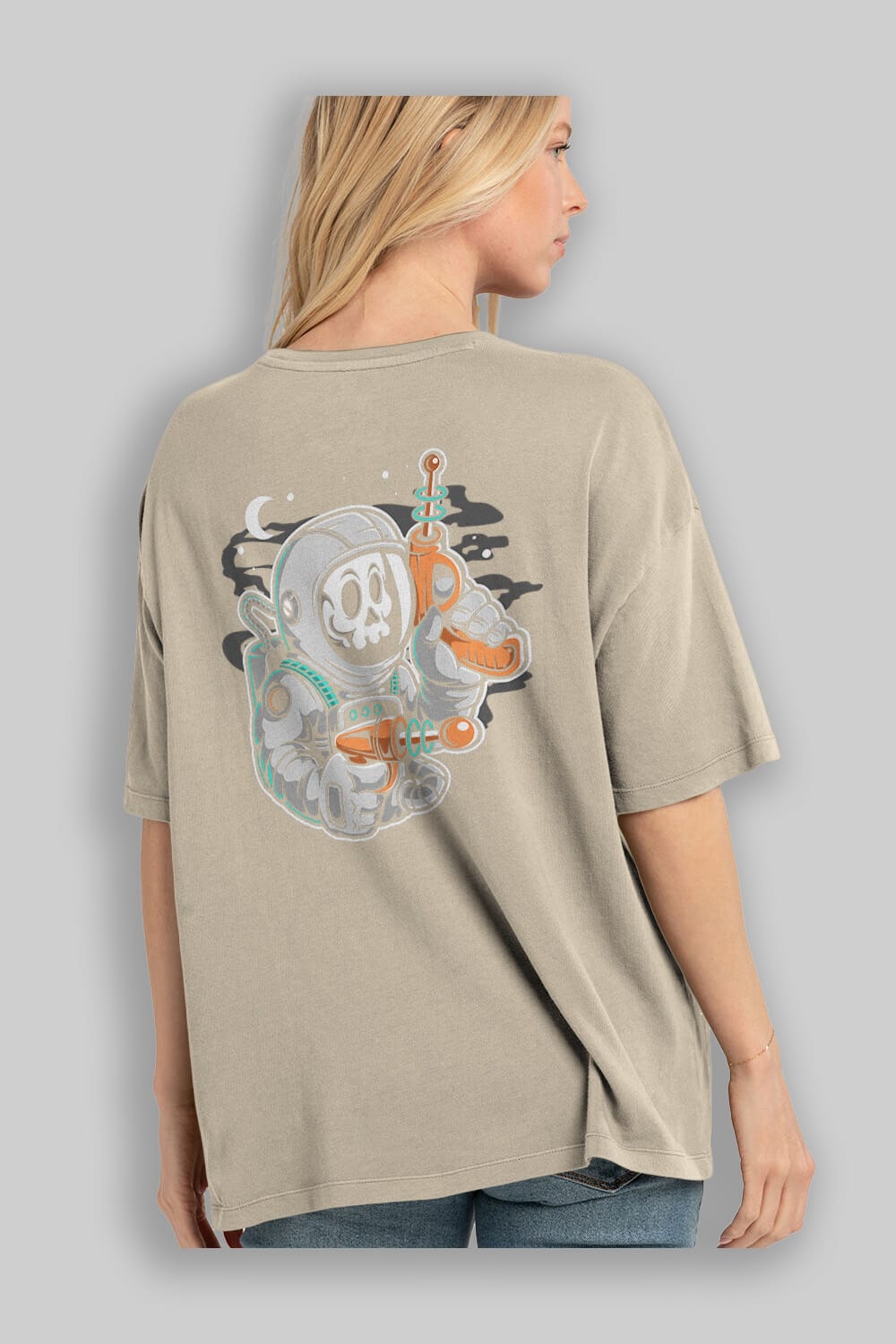 Astronaut Ray Gun Arka Baskılı Oversize t-shirt Erkek Kadın Unisex