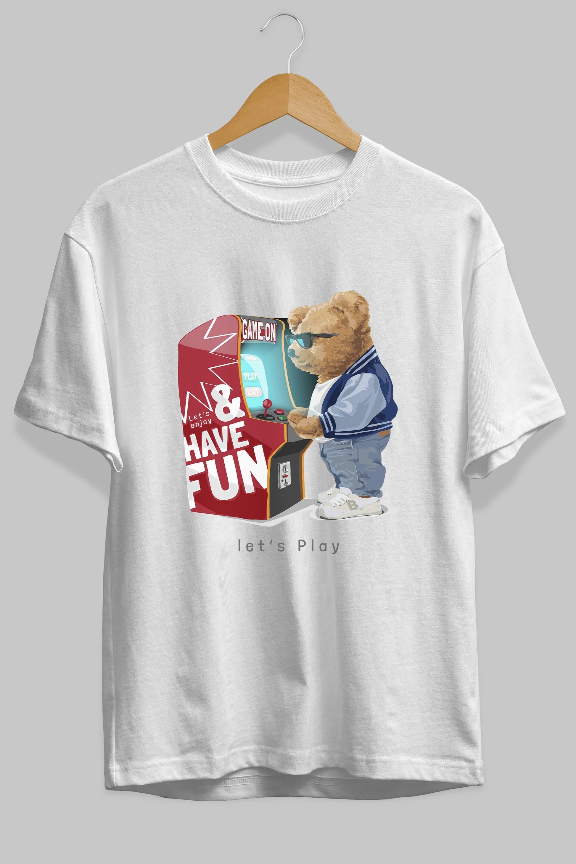 Teddy Bear Lets Play Ön Baskılı Oversize t-shirt Erkek Kadın Unisex %100 Pamuk