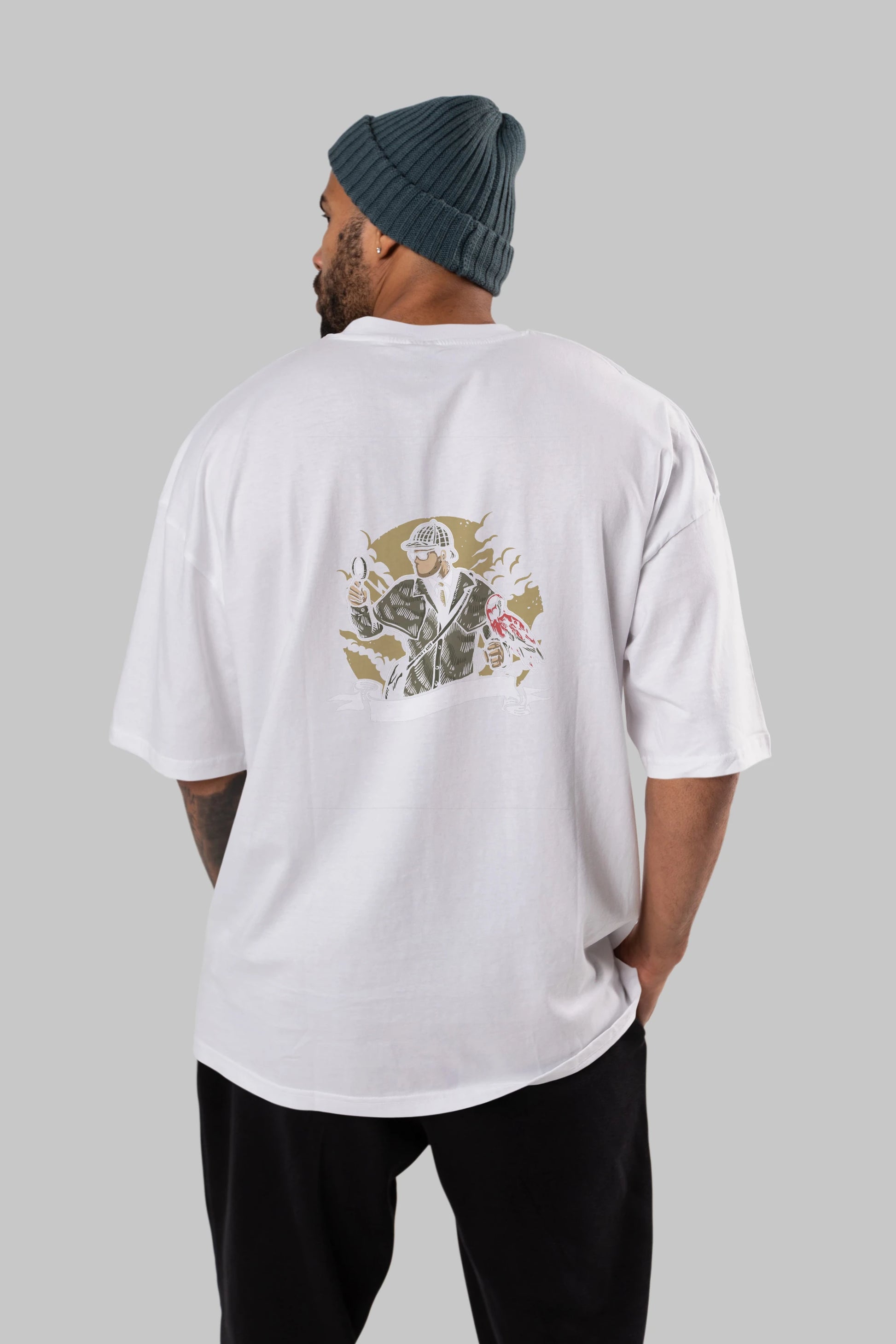 Sherlock Holmes Arka Baskılı Oversize t-shirt Erkek Kadın Unisex %100 Pamuk