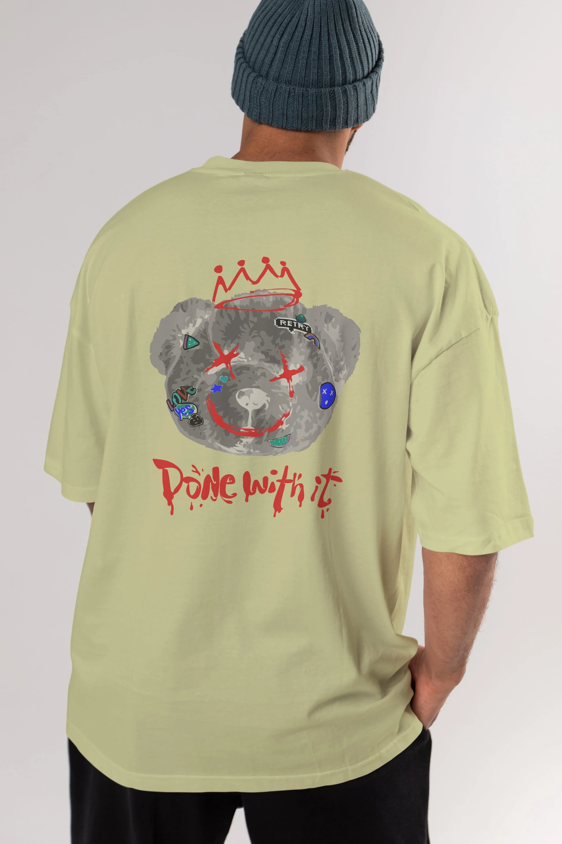 Done With it Bear Arka Baskılı Oversize t-shirt Erkek Kadın Unisex