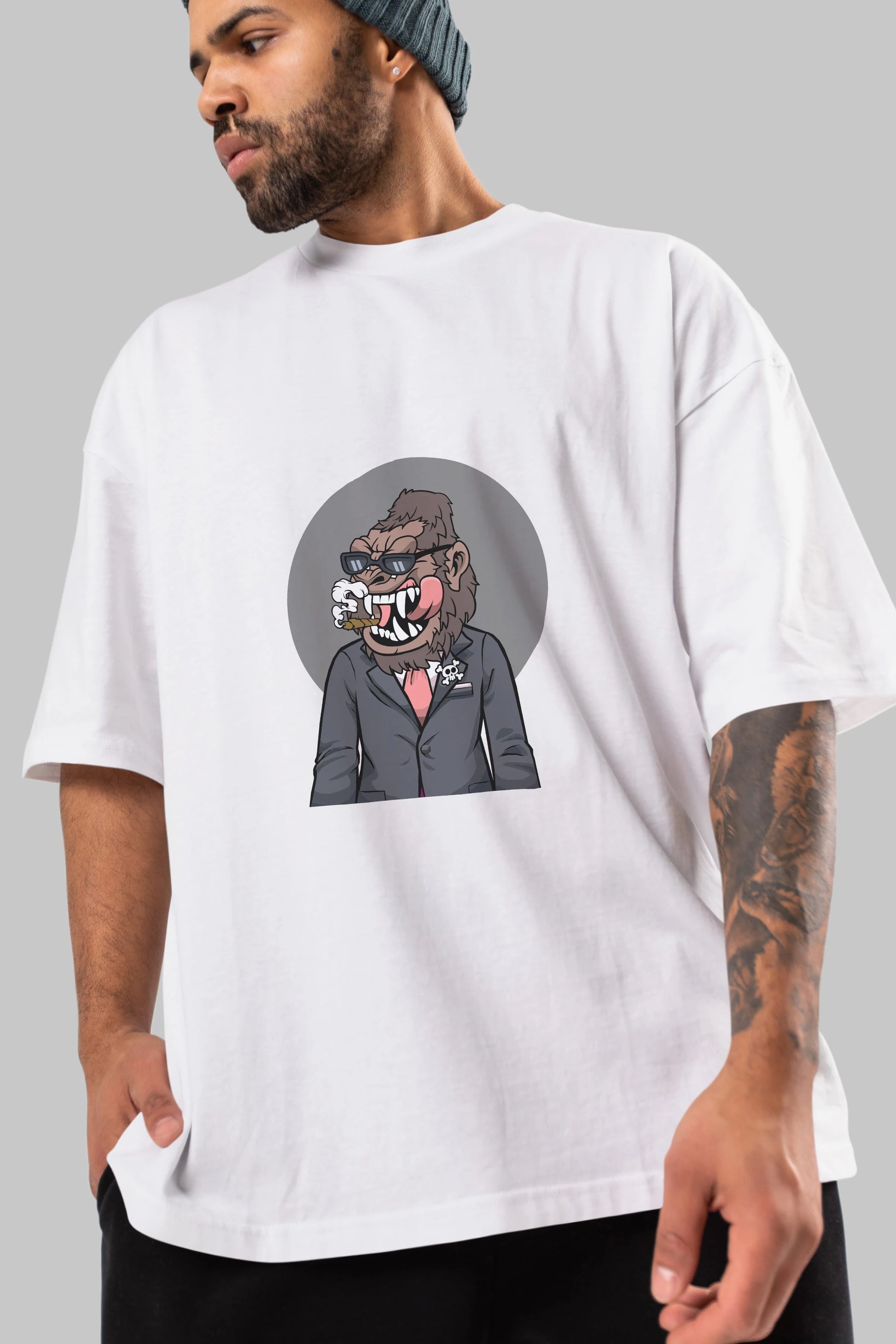 Monkey Suits Ön Baskılı Oversize t-shirt Erkek Kadın Unisex %100 Pamuk tişort