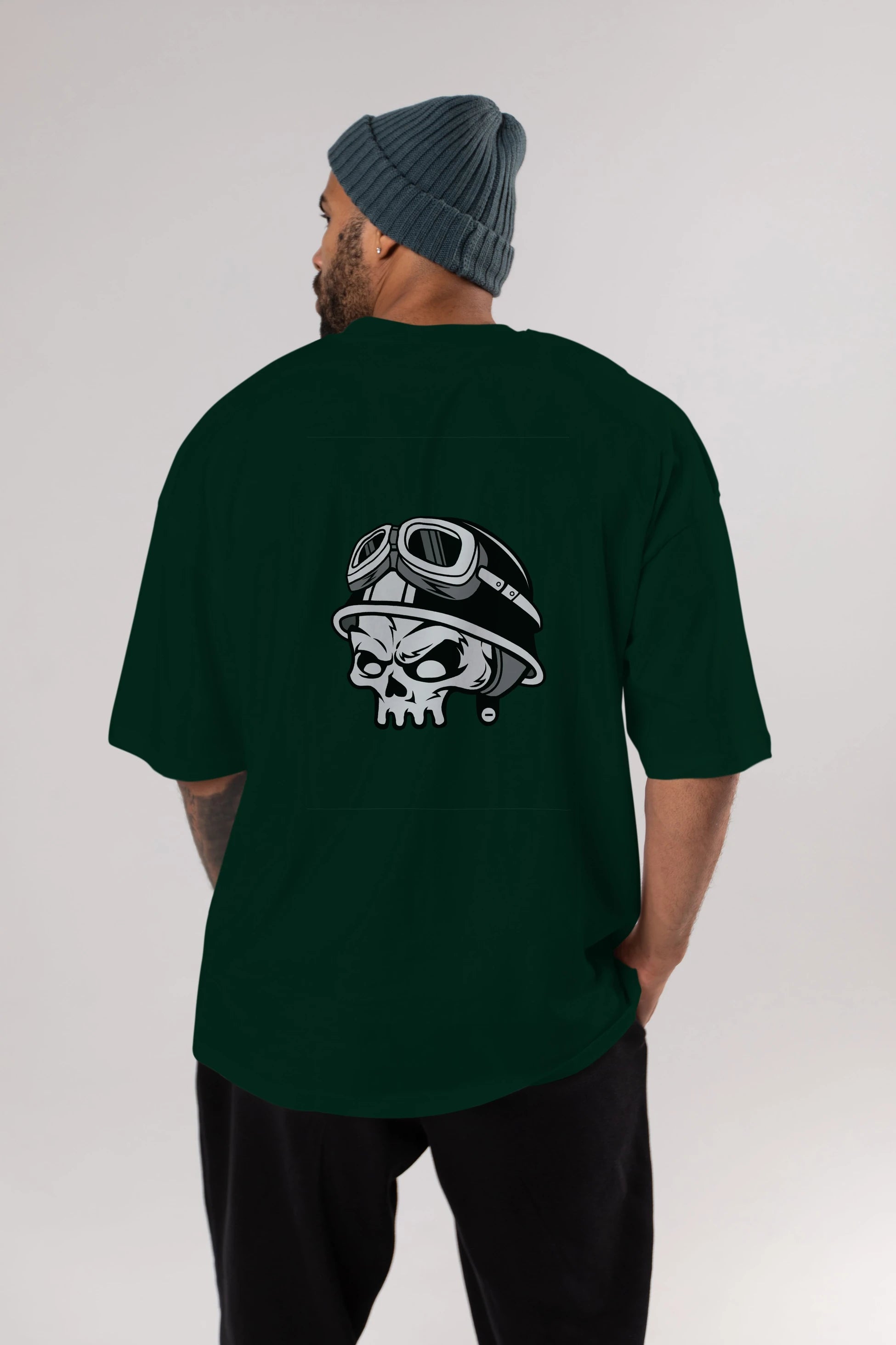 Biker Helmet Arka Baskılı Oversize t-shirt Erkek Kadın Unisex %100 Pamuk tişort