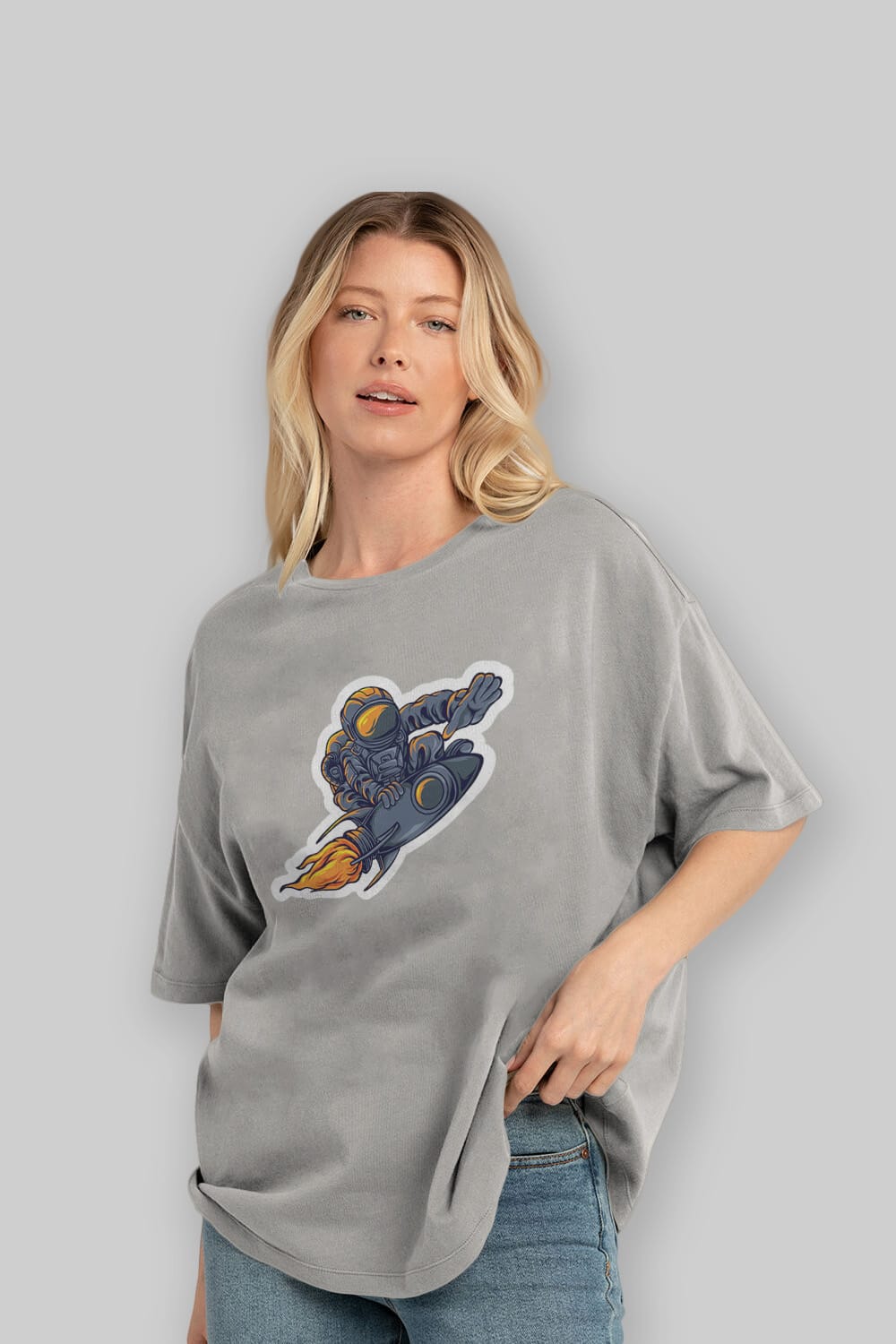 Astrocket Illustration Sticker Ön Baskılı Oversize t-shirt Erkek Kadın Unisex