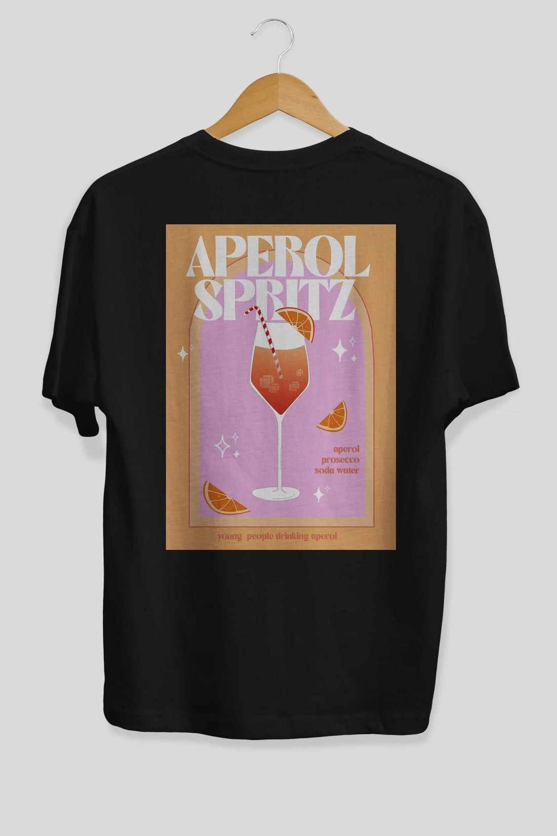 Aperol Spritz 2 Arka Baskılı Oversize t-shirt Erkek Kadın Unisex %100 Pamuk Bisiklet Yaka tişort