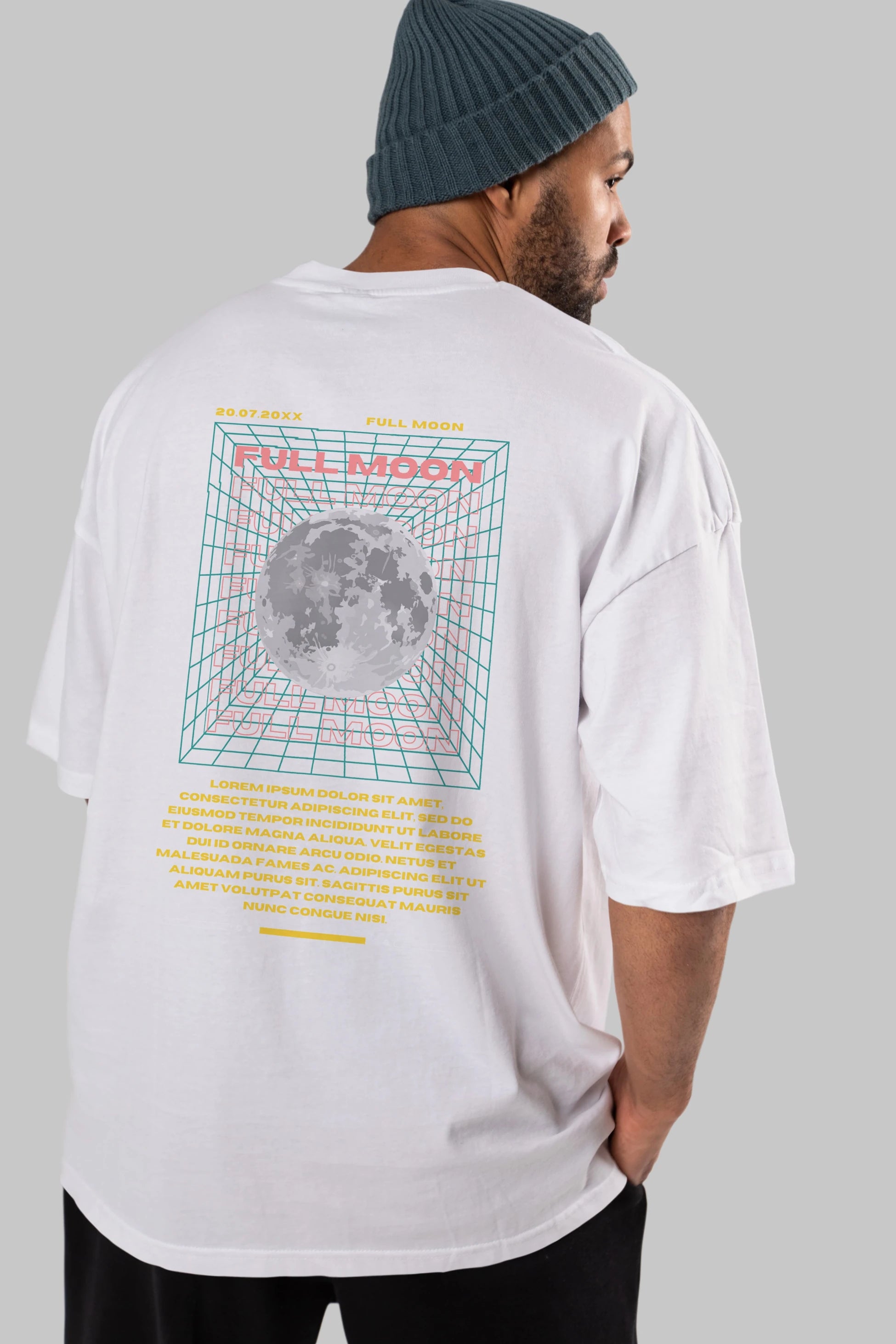 Full Moon Yazılı Arka Baskılı Oversize t-shirt Erkek Kadın Unisex