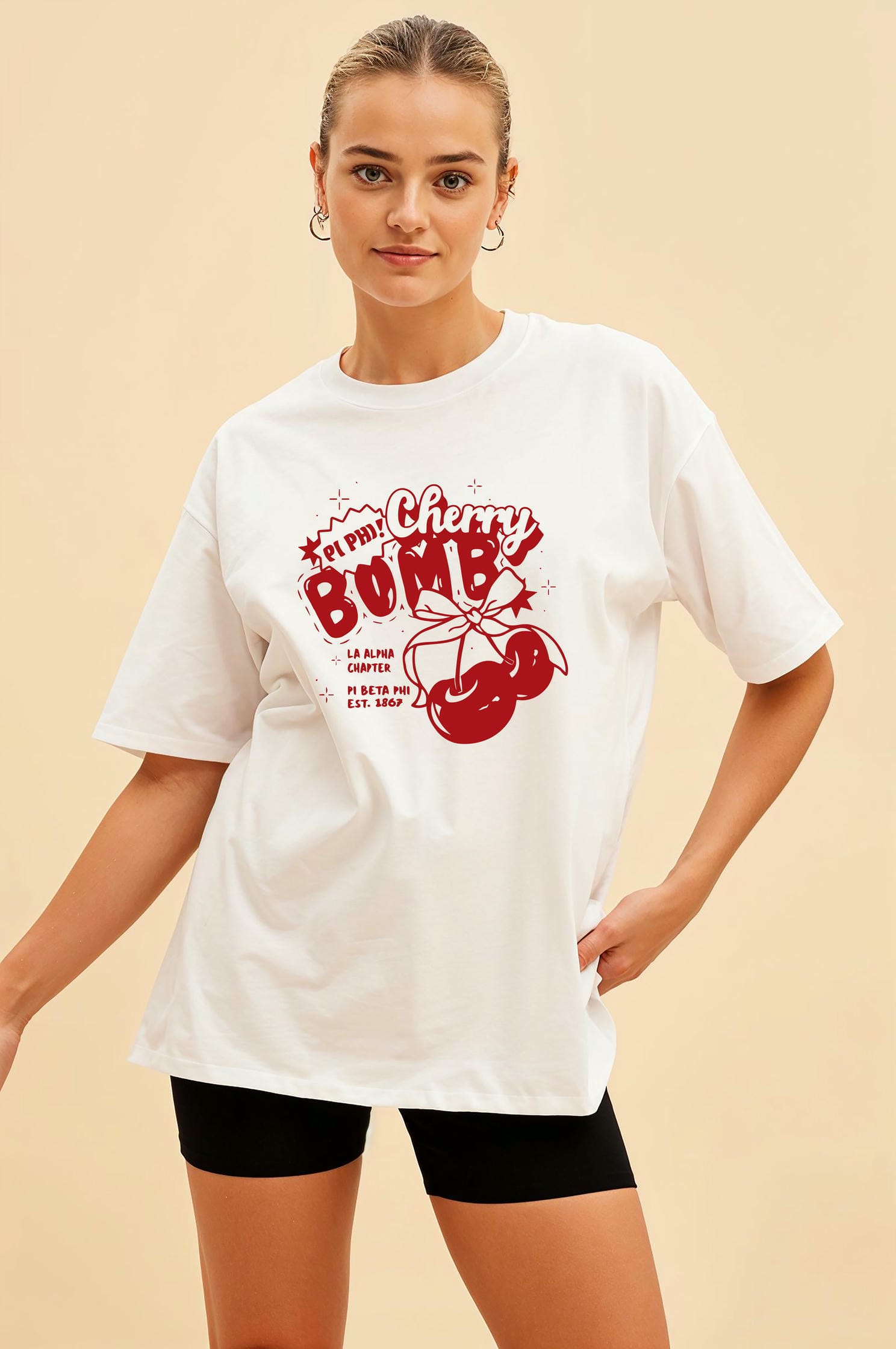 Cherry Bomb Cherries Ön Baskılı Oversize t-shirt Erkek Kadın Pamuk Bisiklet Yaka tişort