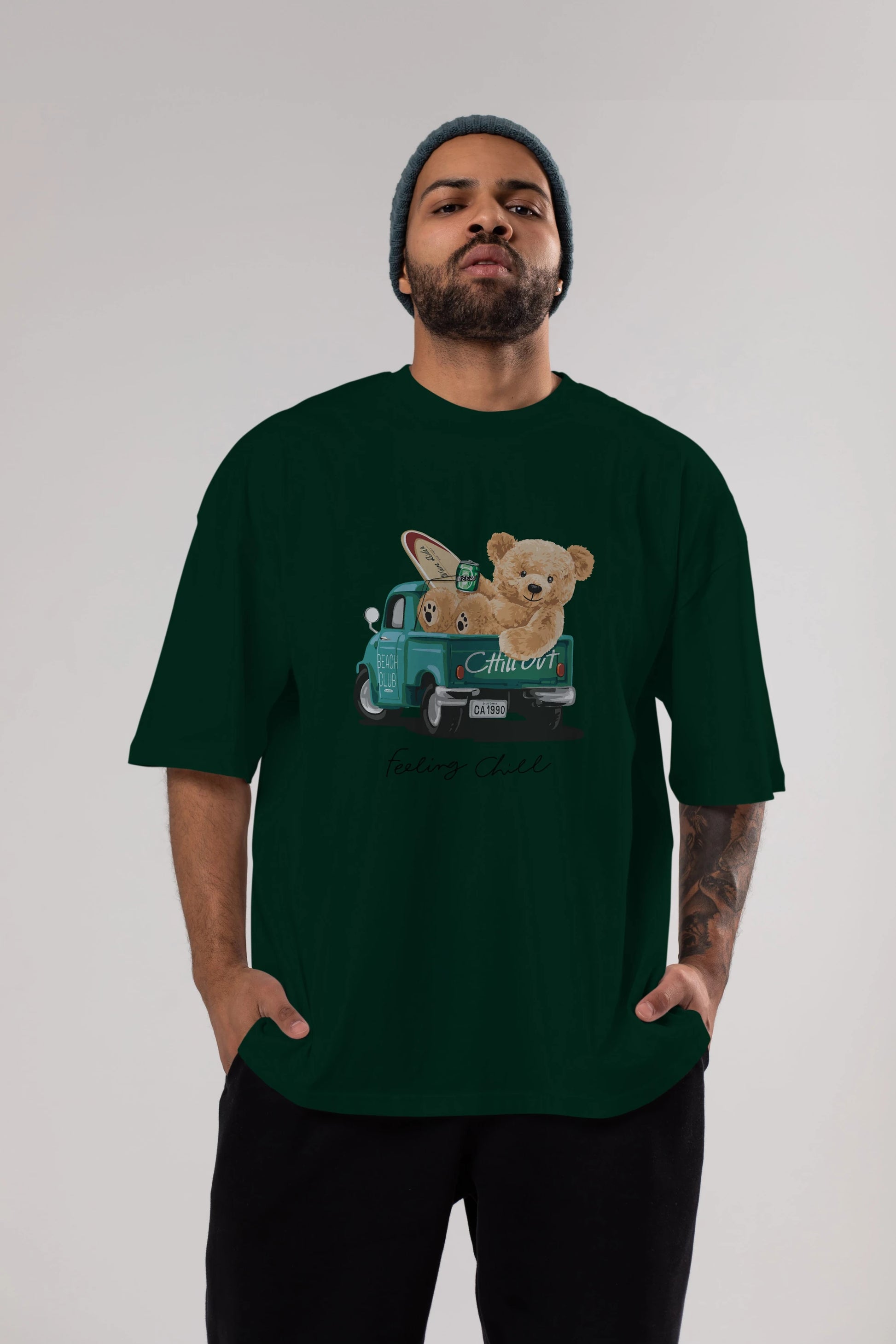Teddy Bear Chill Out Ön Baskılı Oversize t-shirt Erkek Kadın Unisex %100 Pamuk