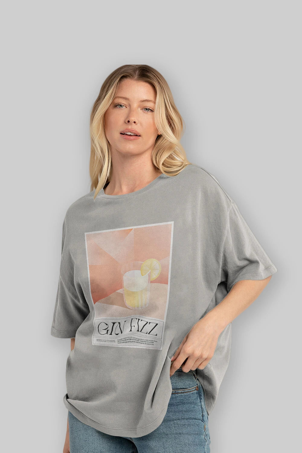 Gin Fizz Ön Baskılı Oversize t-shirt Erkek Kadın Unisex %100 Pamuk Bisiklet Yaka tişort