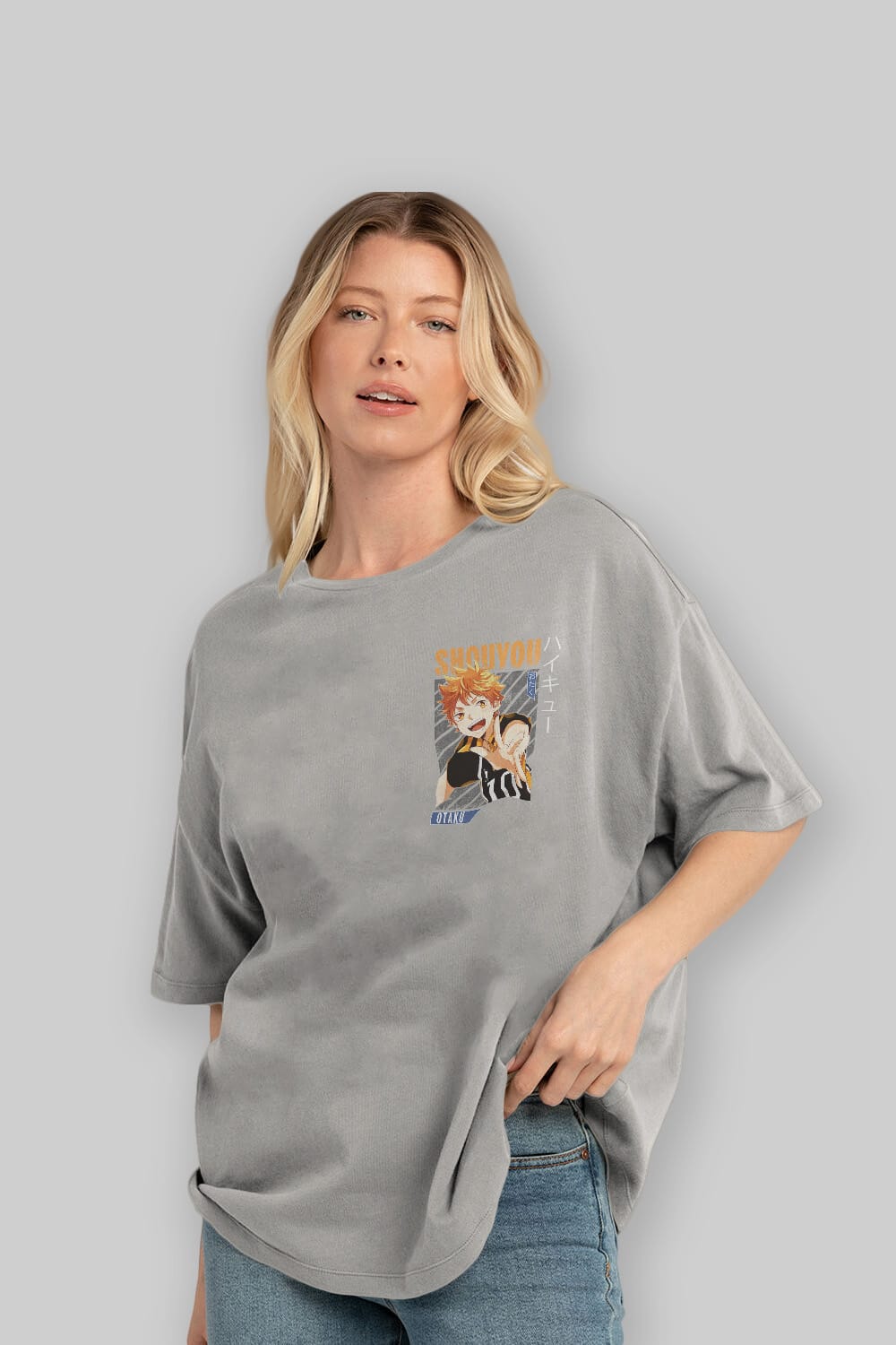 Shouyou Hinata 9 Ön Sol Baskılı Oversize t-shirt Erkek Kadın Unisex %100 Pamuk Bisiklet Yaka tişort