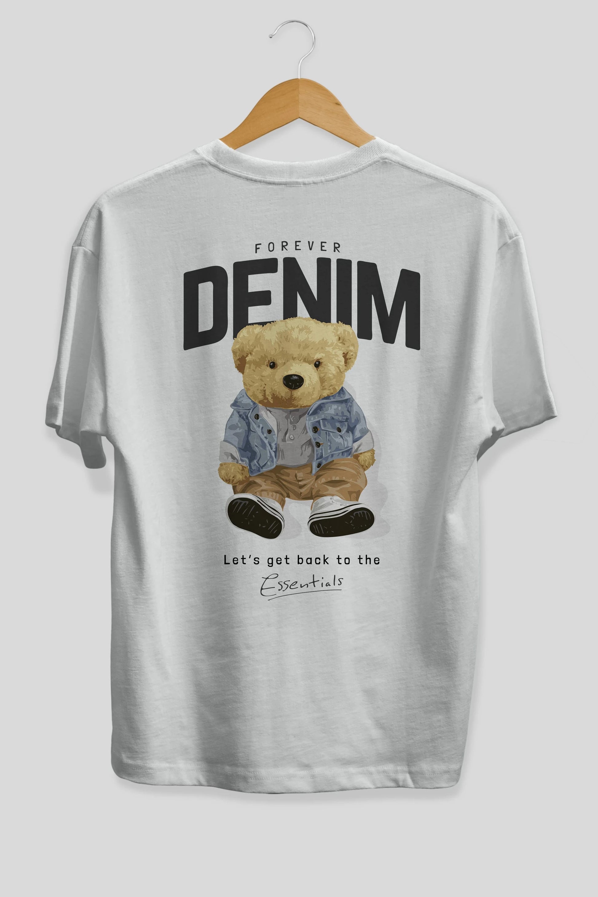 Teddy Bear Forever Denim Arka Baskılı Oversize t-shirt Erkek Kadın Unisex %100 Pamuk