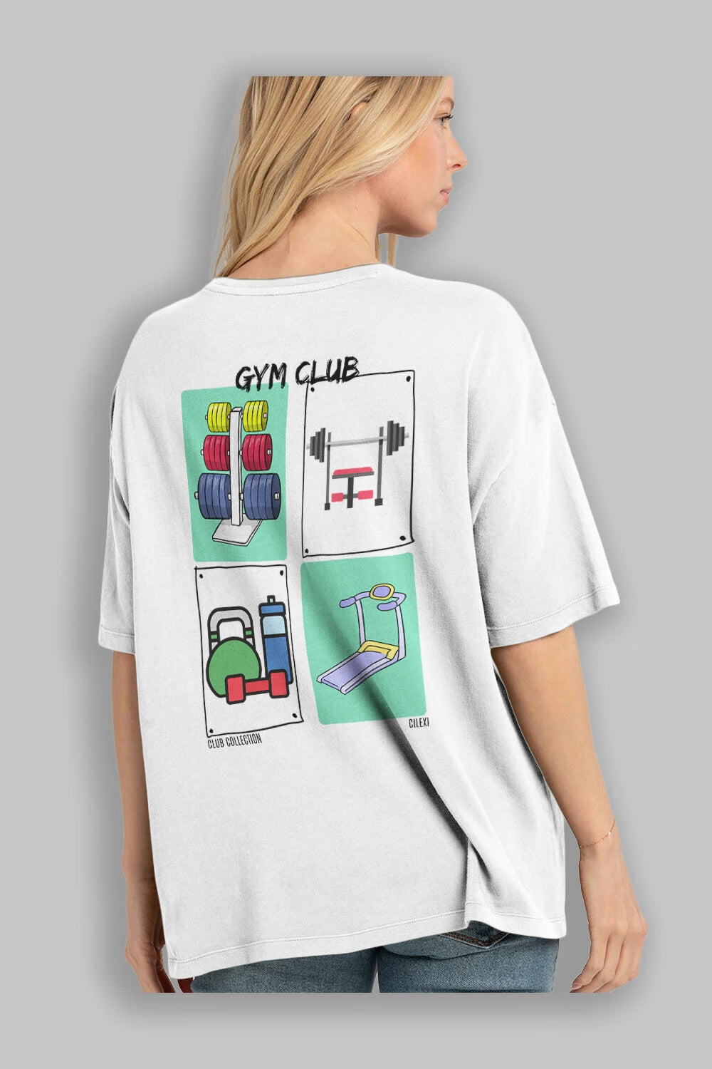 Gym Club Arka Baskılı Oversize t-shirt Erkek Kadın %100 Pamuk Bisiklet Yaka tişort