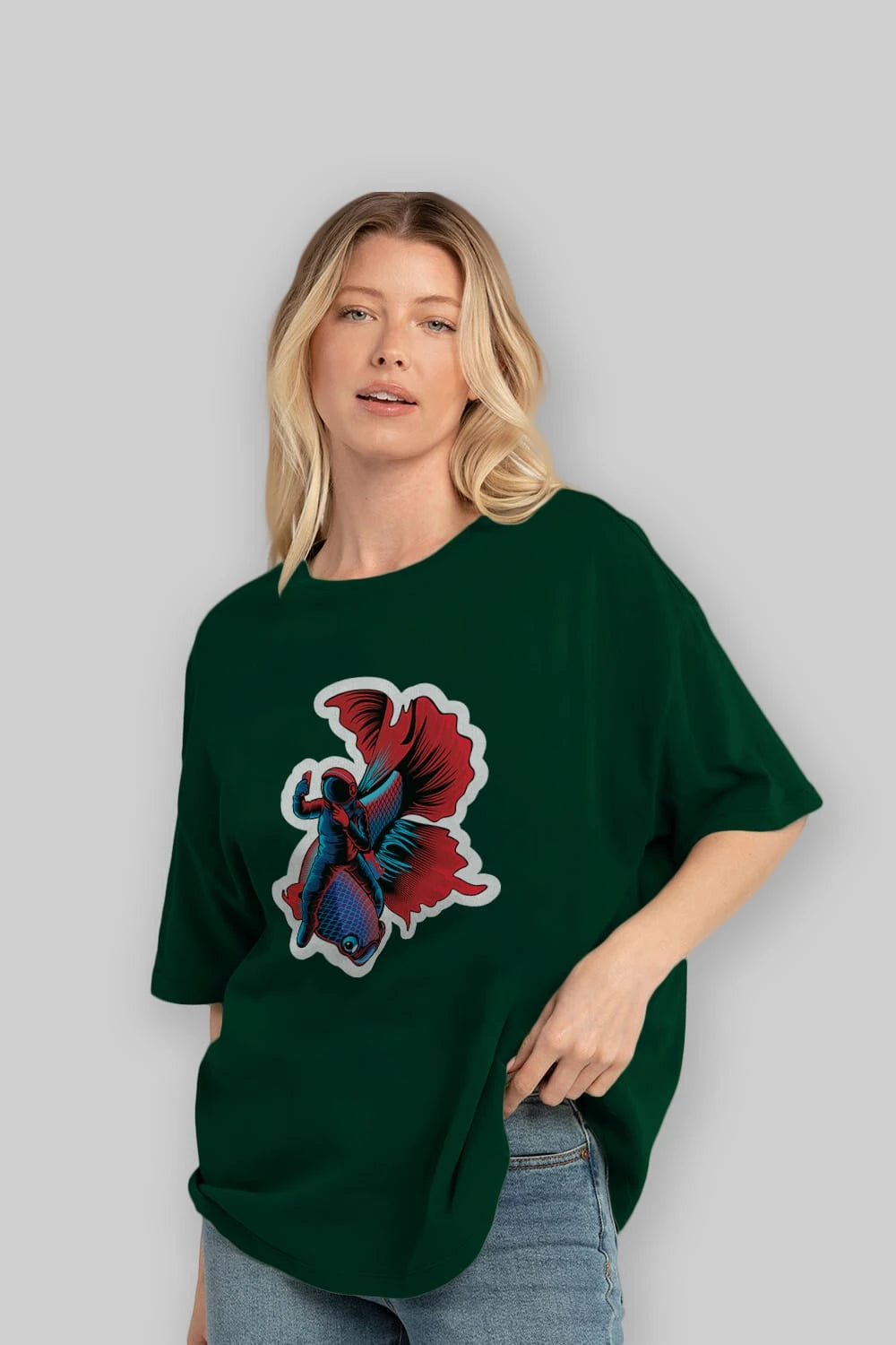 Astrofish selfie sticker Ön Baskılı Oversize t-shirt Erkek Kadın Unisex