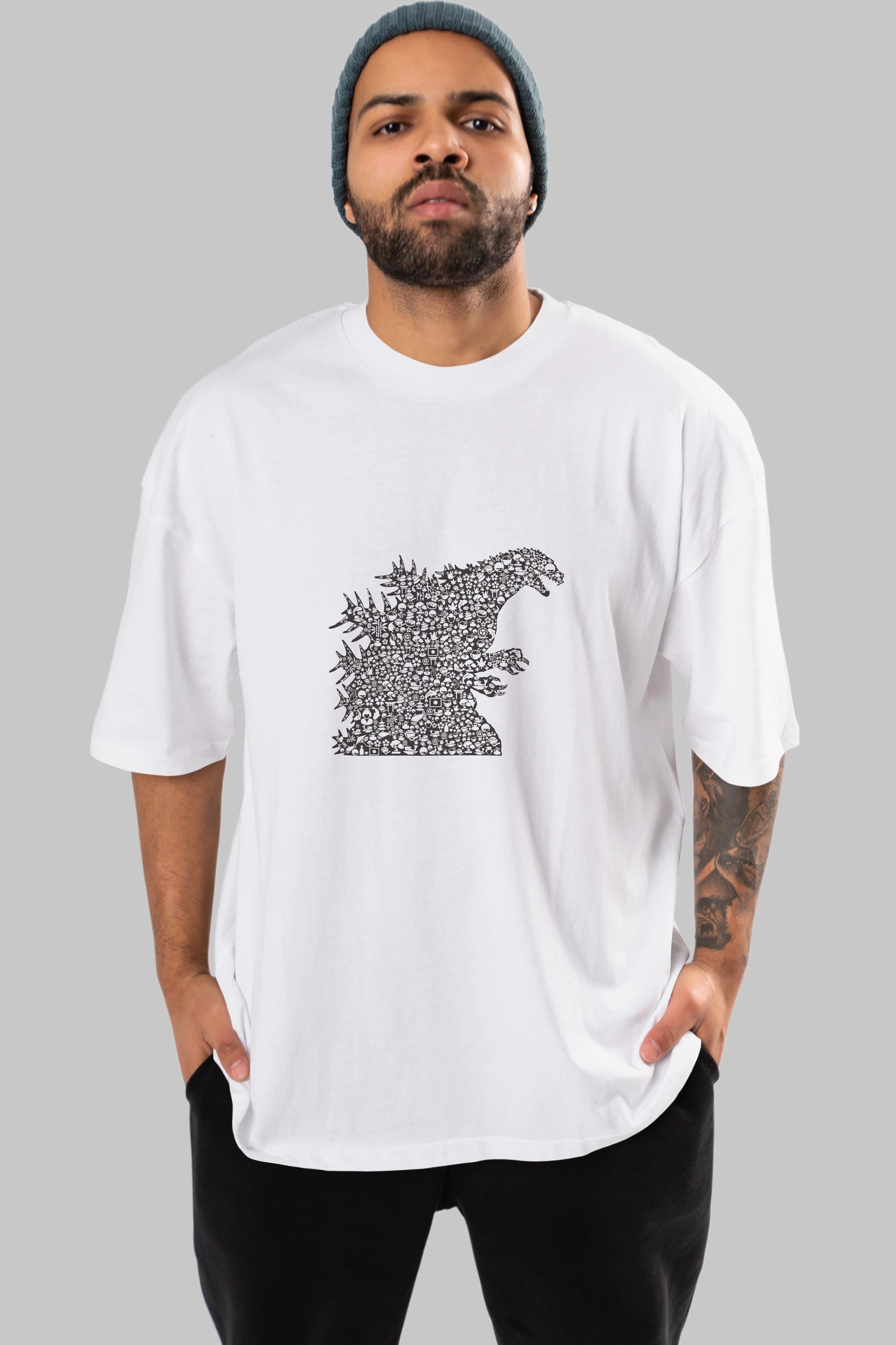 Godzilla Ön Baskılı Oversize t-shirt %100 pamuk Erkek Kadın Unisex