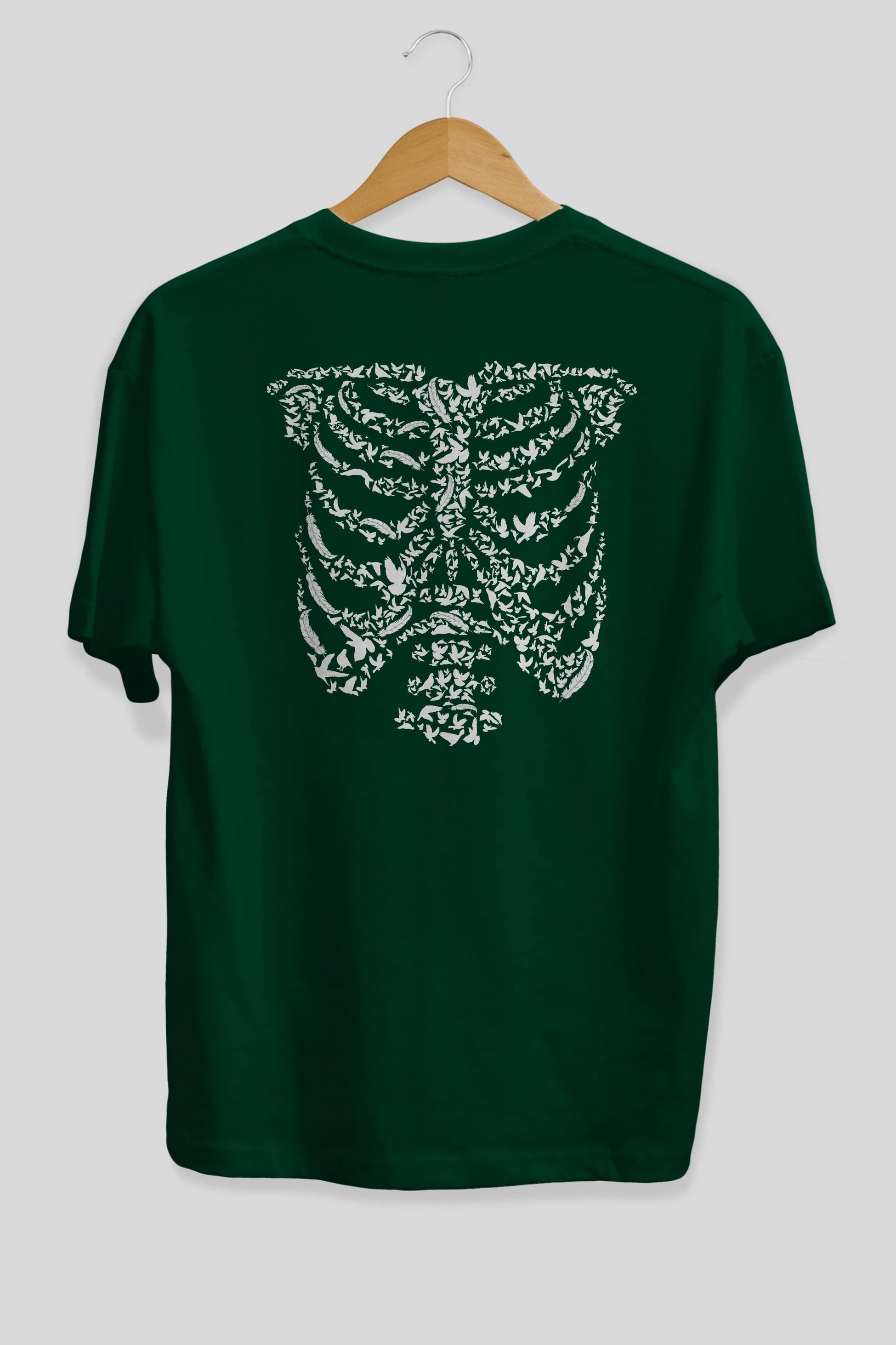 Ribcage Bird Arka Baskılı Oversize t-shirt %100 pamuk Erkek Kadın Unisex