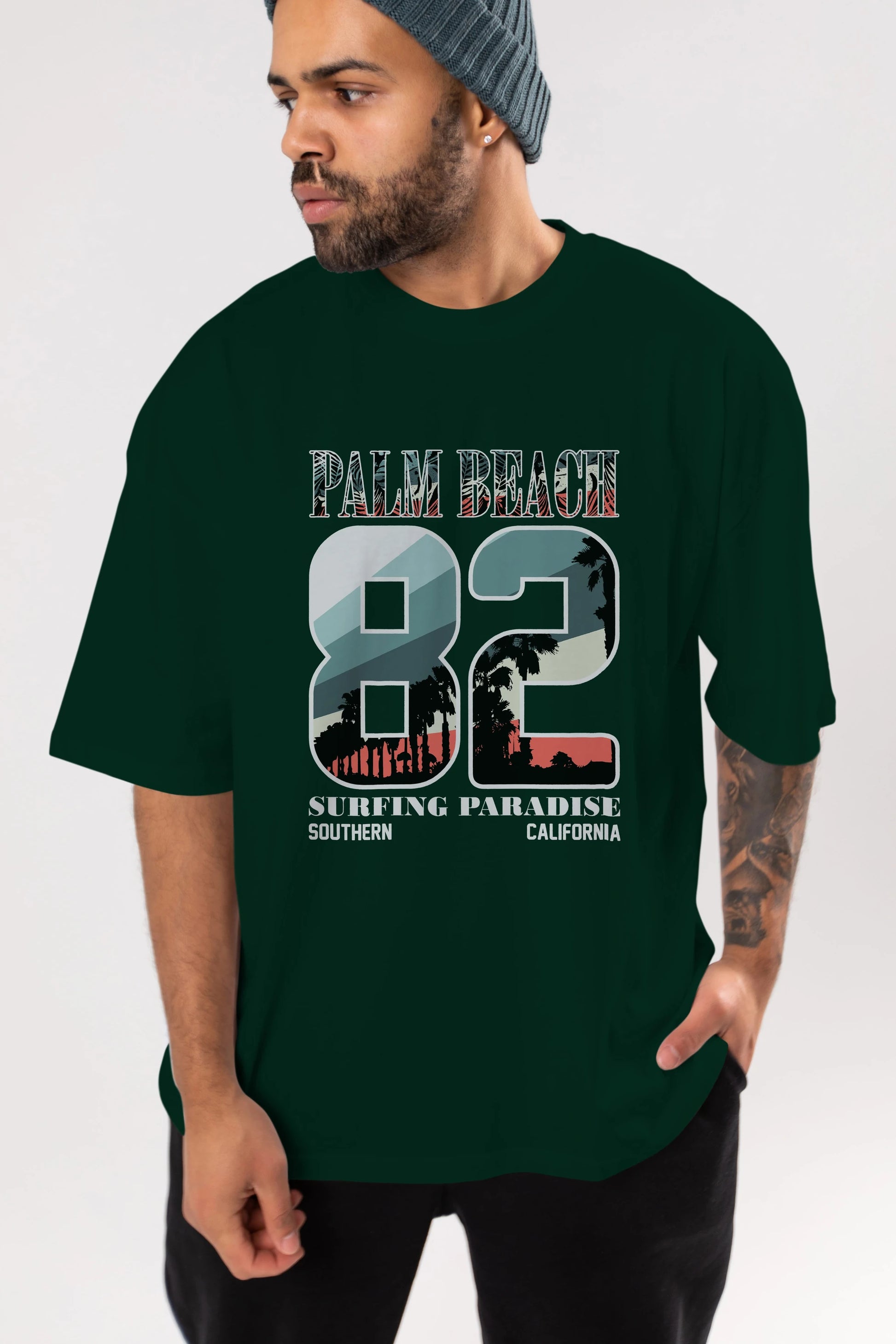 Palm Beach 82 Ön Baskılı Oversize t-shirt Erkek Kadın Unisex