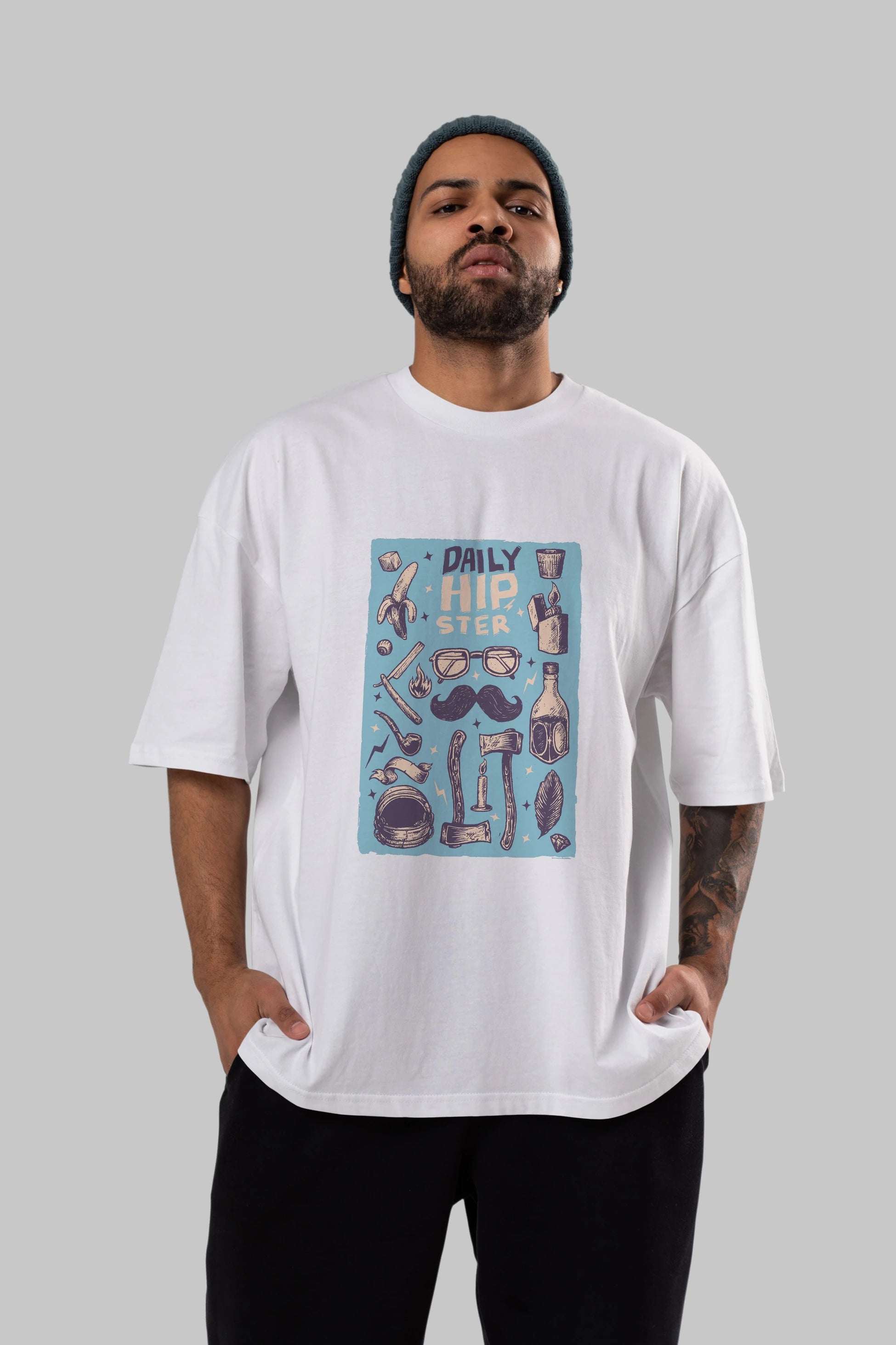 Hipster Ön Baskılı Oversize t-shirt Erkek Kadın Unisex %100 Pamuk tişort