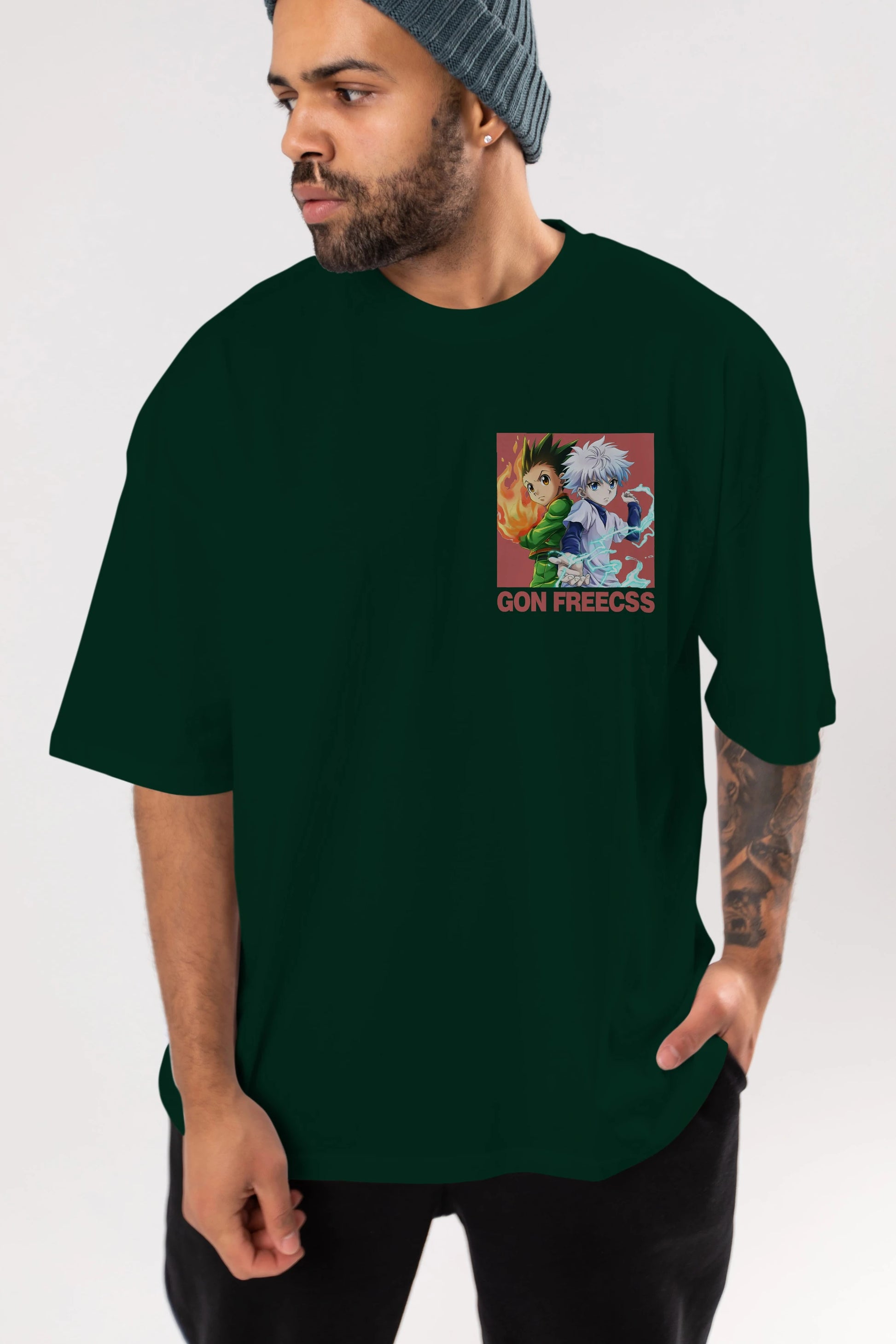 Gon Freecss HUNTER X HUNTER 4 Ön Sol Baskılı Oversize t-shirt Erkek Kadın Unisex %100 Pamuk Bisiklet Yaka tişort