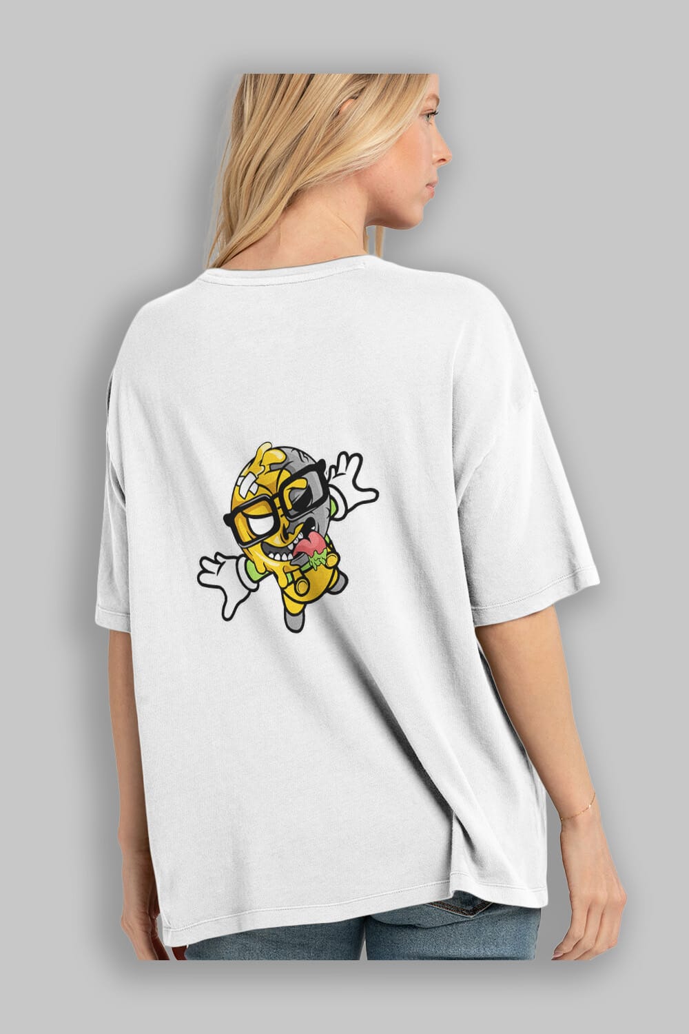 Smiley Jump Arka Baskılı Oversize t-shirt Erkek Kadın Unisex %100 Pamuk tişort