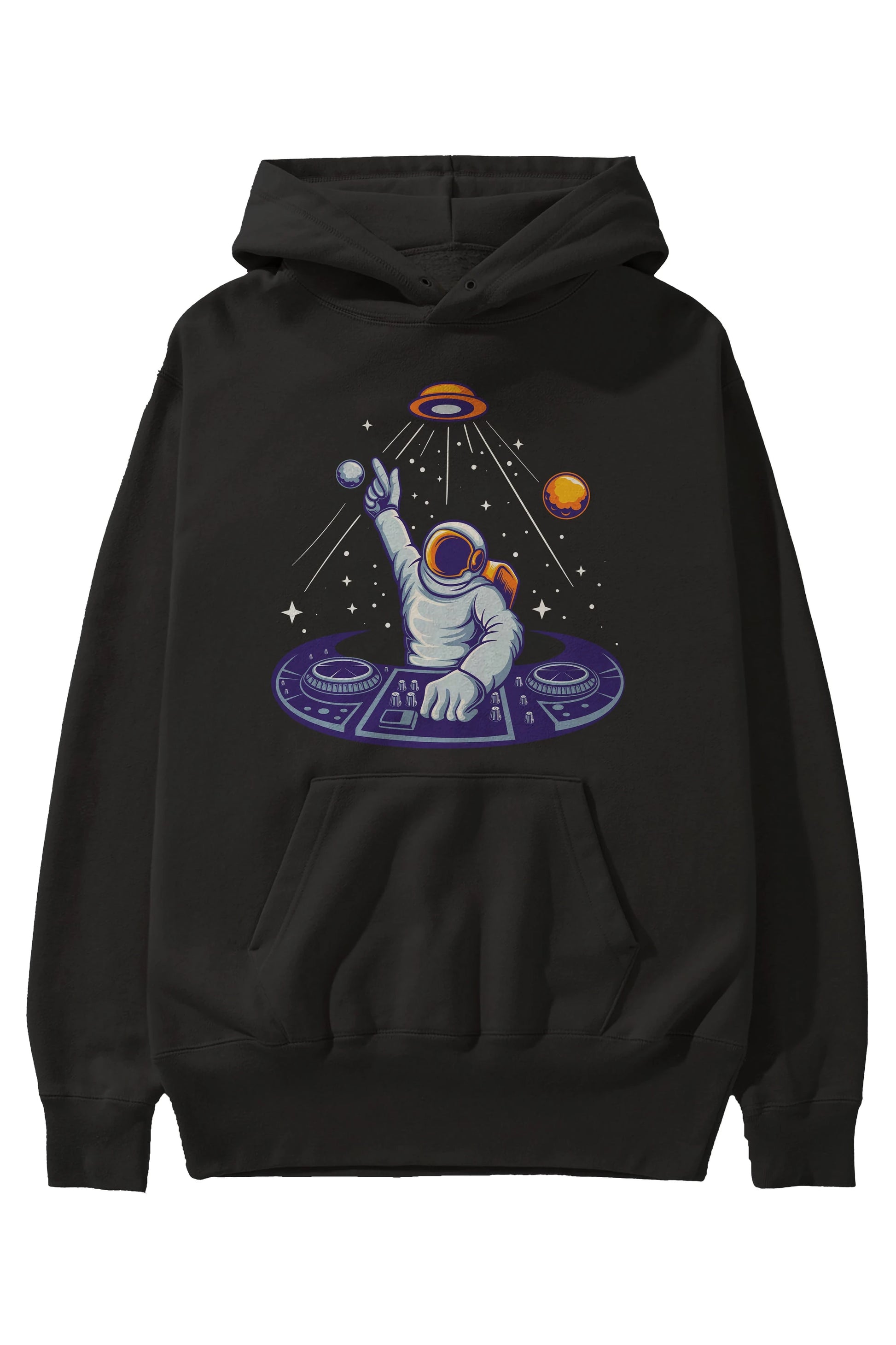 Astronaut Disk Jockey Party Ön Baskılı Hoodie Oversize Kapüşonlu Sweatshirt Erkek Kadın Unisex