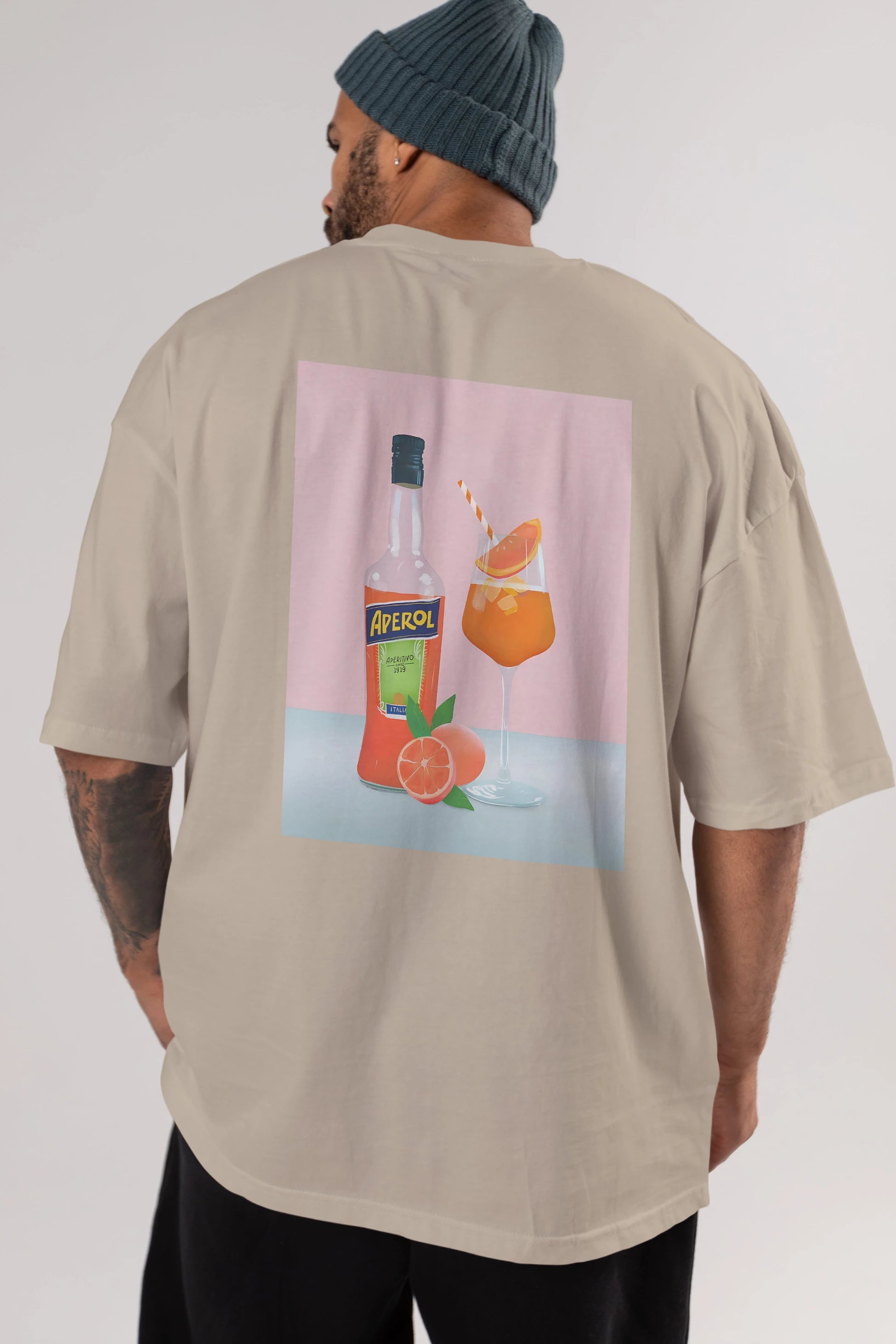 Aperol Spritz 3 Arka Baskılı Oversize t-shirt Erkek Kadın Unisex %100 Pamuk Bisiklet Yaka tişort