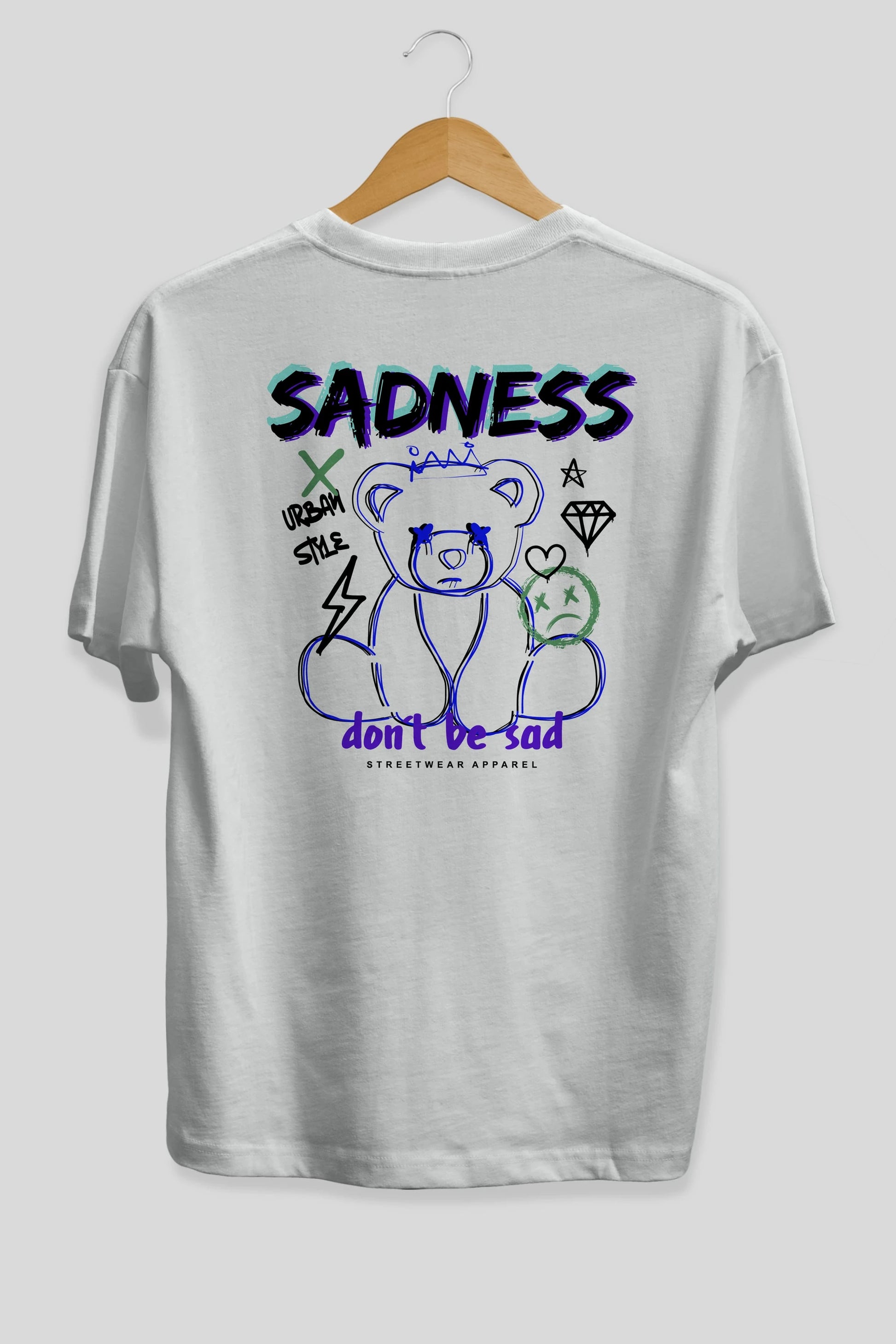 Teddy Bear Sadness Arka Baskılı Oversize t-shirt Erkek Kadın Unisex
