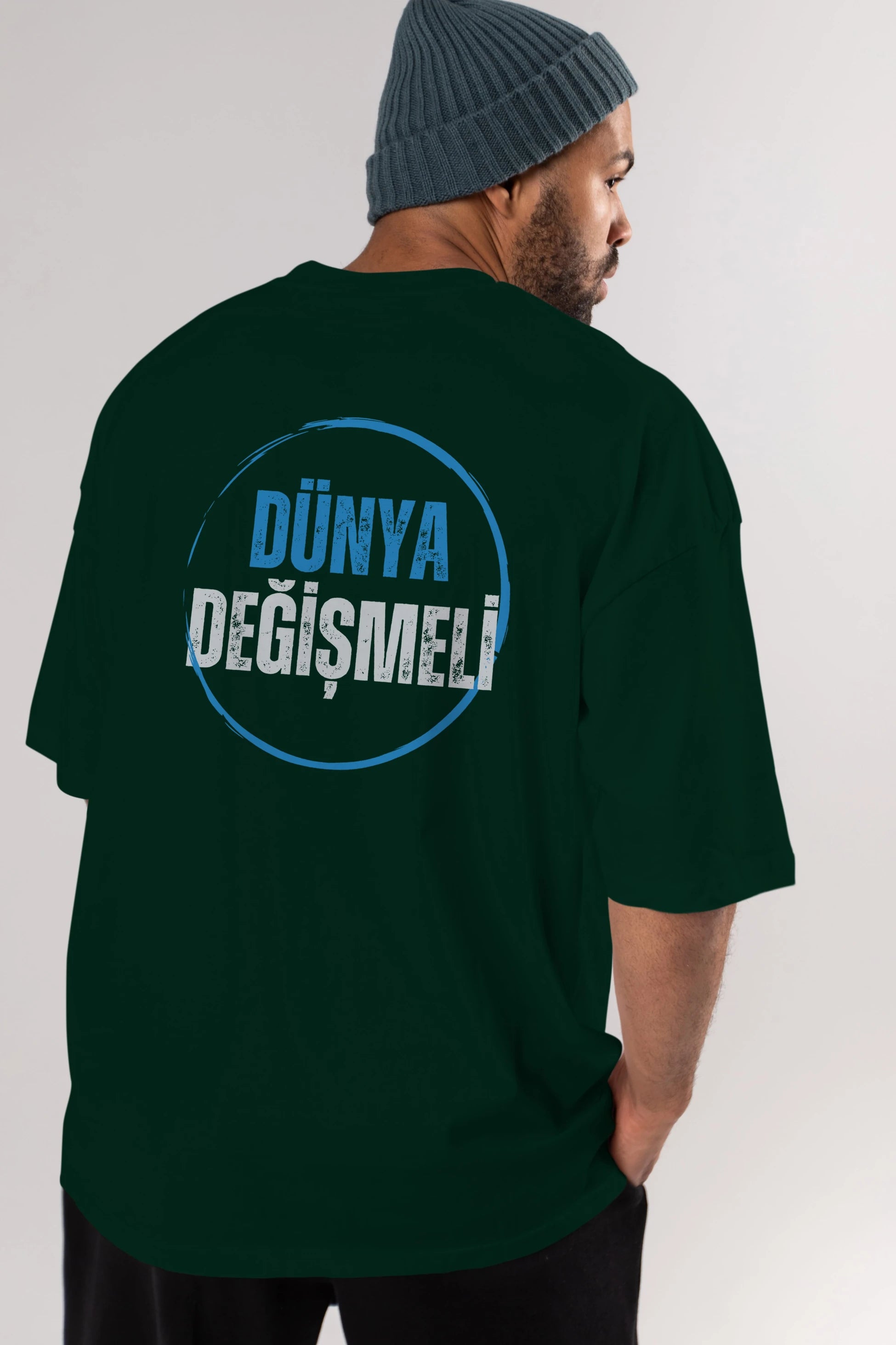 Dünya Değişmeli Yazılı Arka Baskılı Oversize t-shirt Erkek Kadın Unisex
