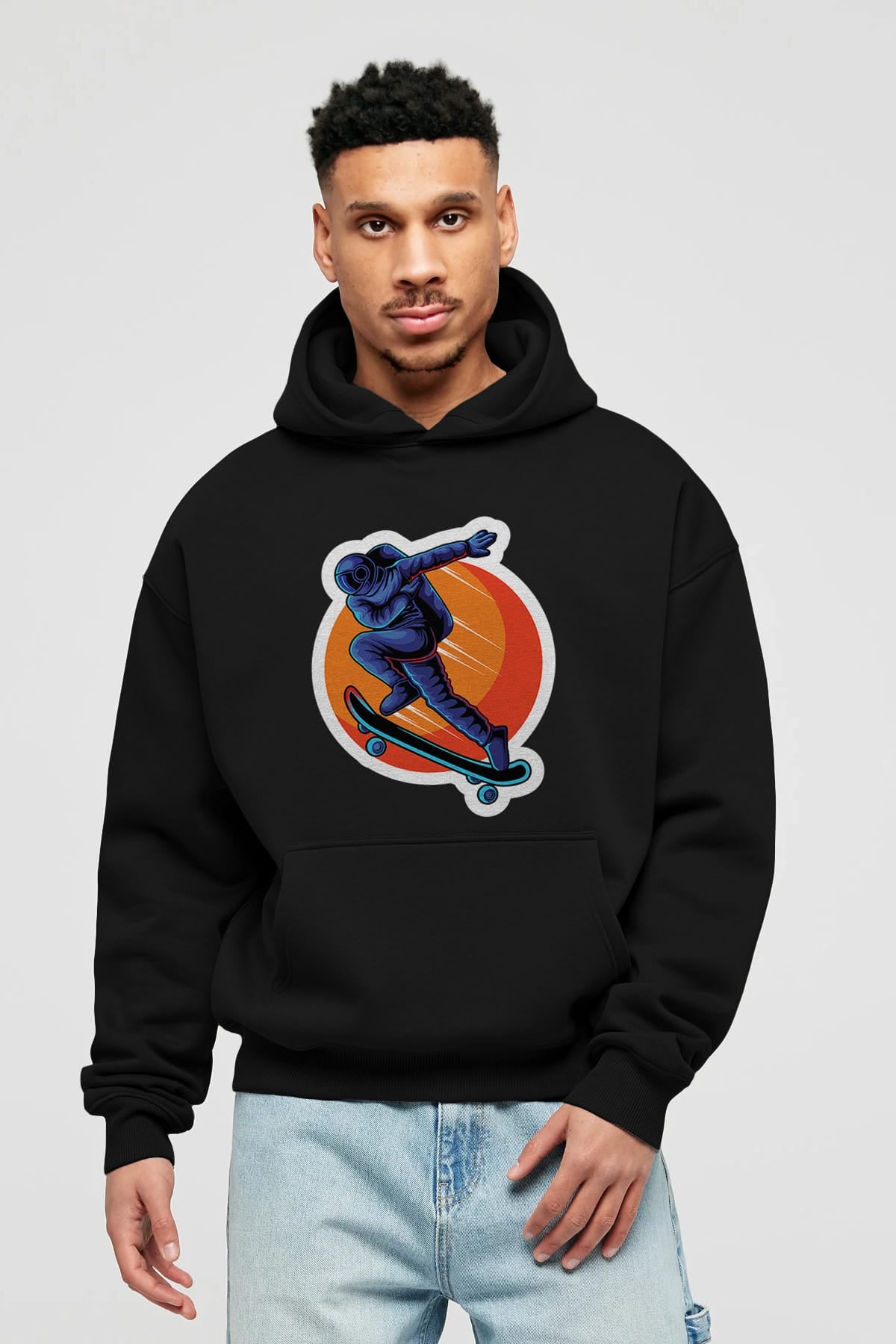 Astroskate Run Sticker Ön Baskılı Hoodie Oversize Kapüşonlu Sweatshirt Erkek Kadın Unisex