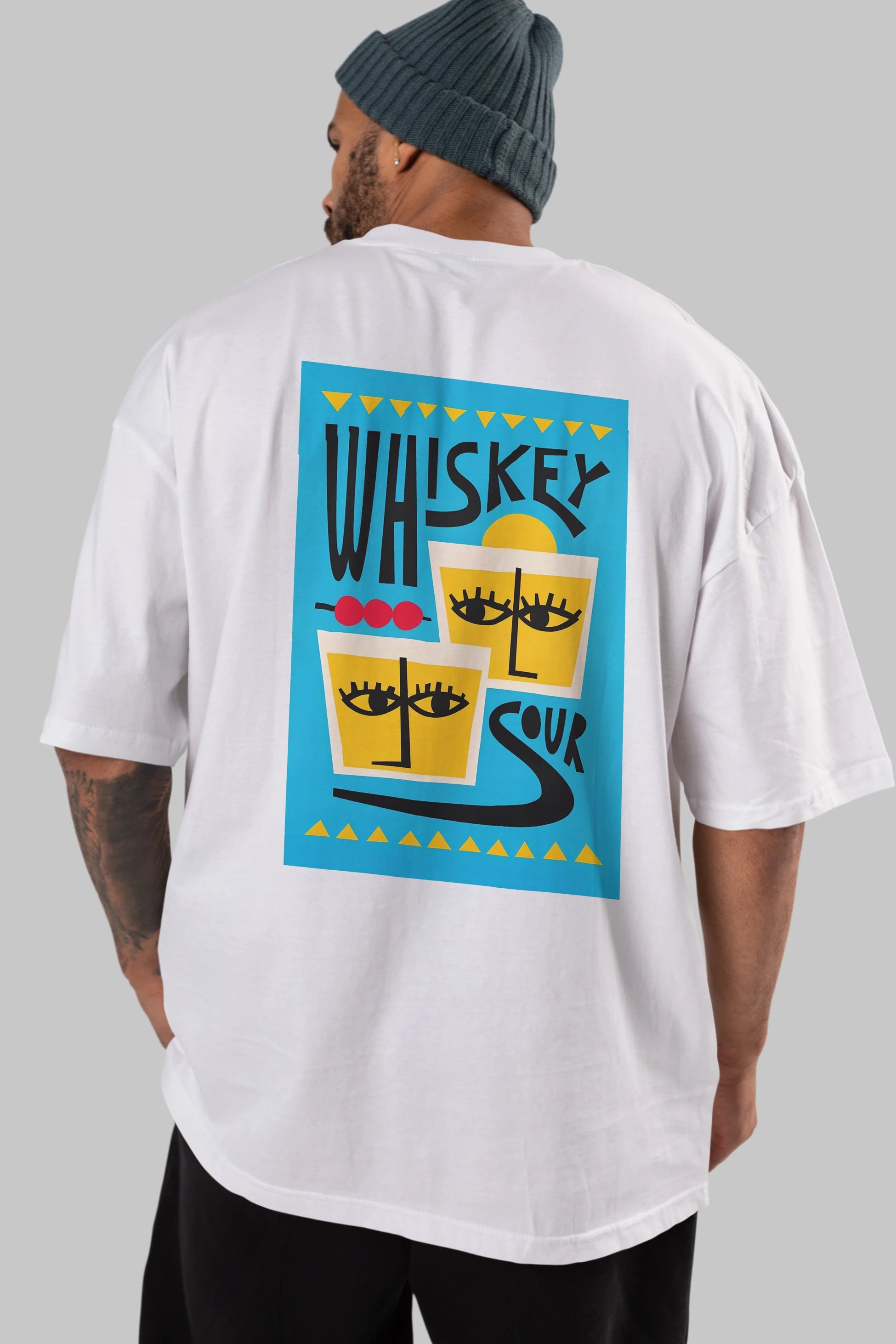 Whiskey Sour 2 Arka Baskılı Oversize t-shirt Erkek Kadın Unisex %100 Pamuk Bisiklet Yaka tişort