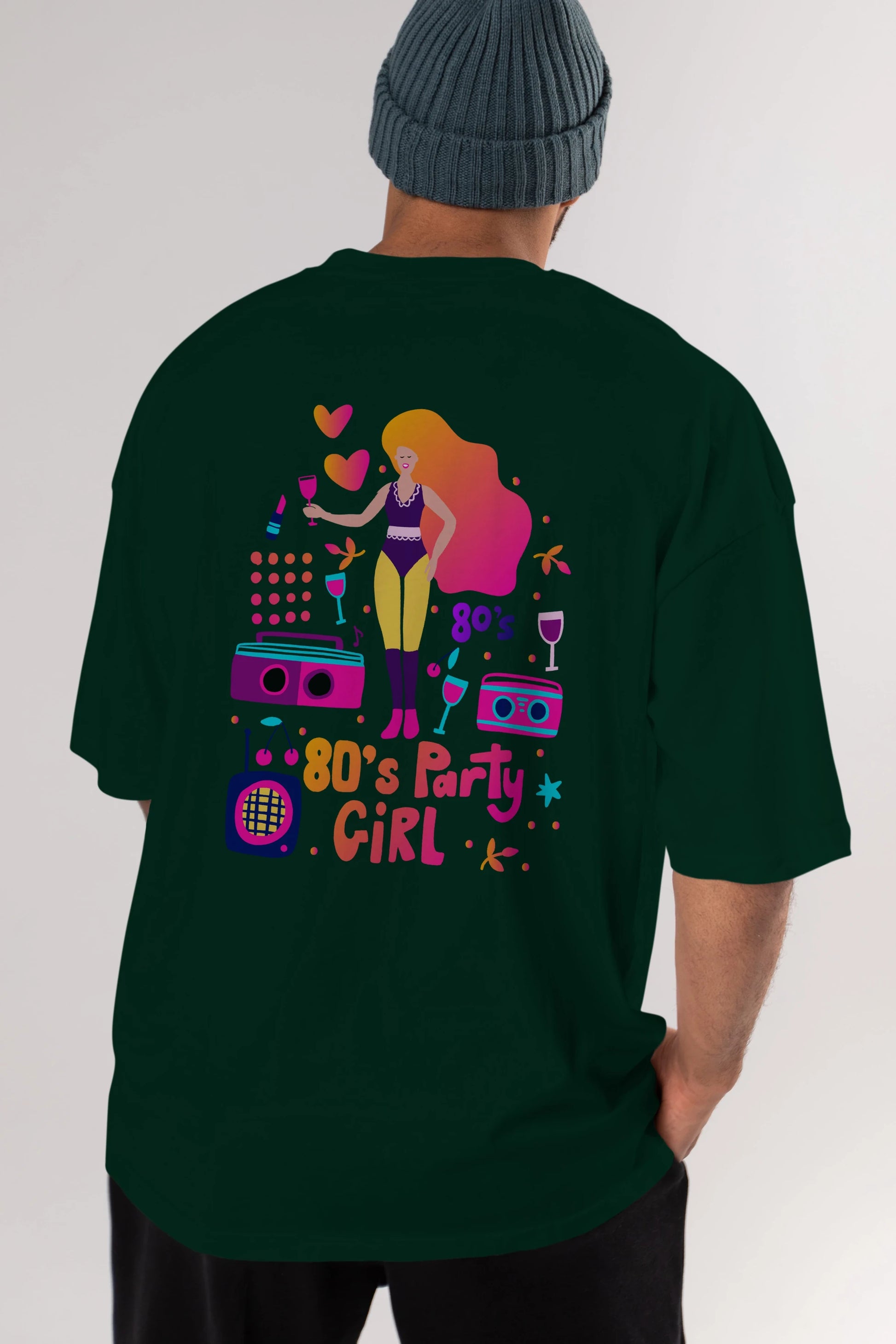 Retro Girl Party Arka Baskılı Oversize t-shirt Erkek Kadın Unisex