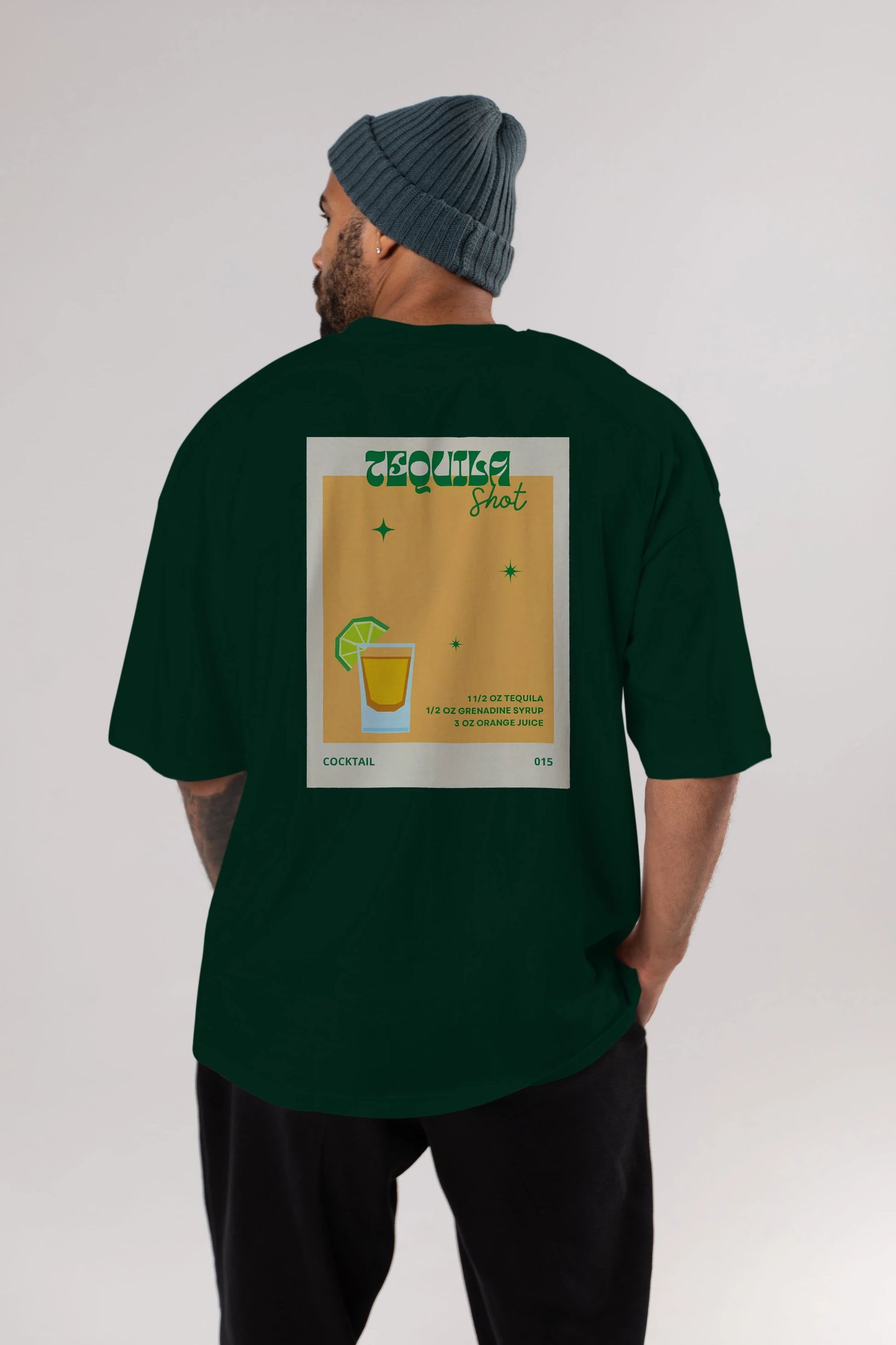 Tequila Shot 2 Arka Baskılı Oversize t-shirt Erkek Kadın Unisex %100 Pamuk Bisiklet Yaka tişort