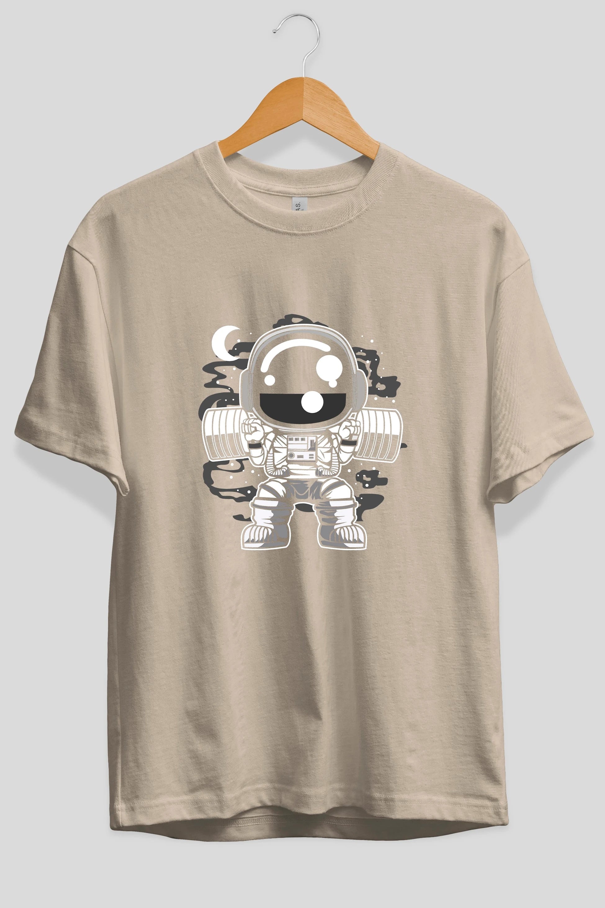 Astronaut Barbell Body Builder Ön Baskılı Oversize t-shirt Erkek Kadın Unisex