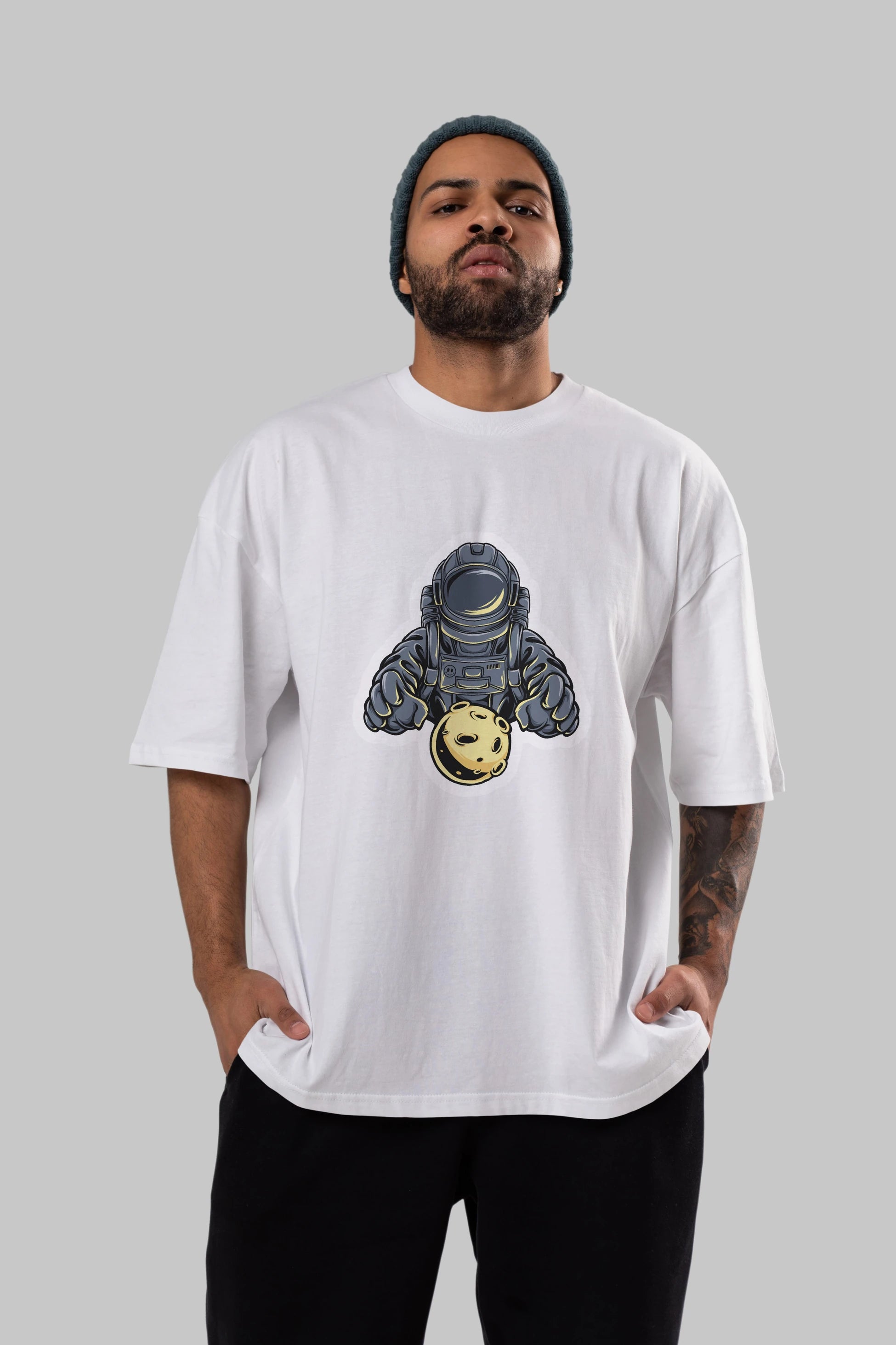 Astromoon sticker Ön Baskılı Oversize t-shirt Erkek Kadın Unisex