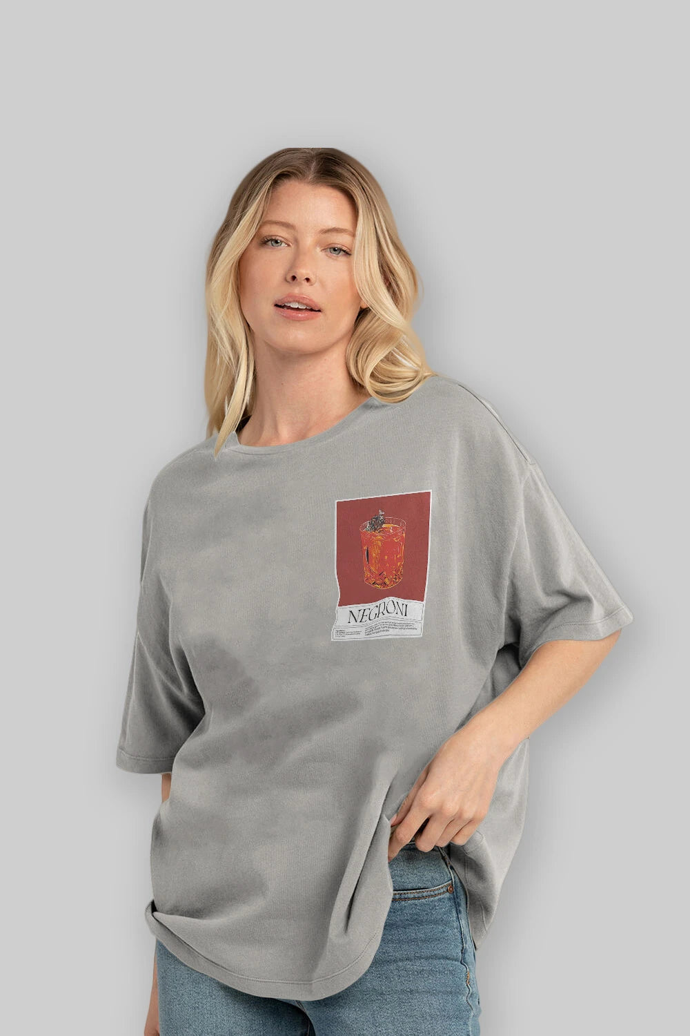 Negroni 2 Ön Sol Baskılı Oversize t-shirt Erkek Kadın Unisex %100 Pamuk Bisiklet Yaka tişort