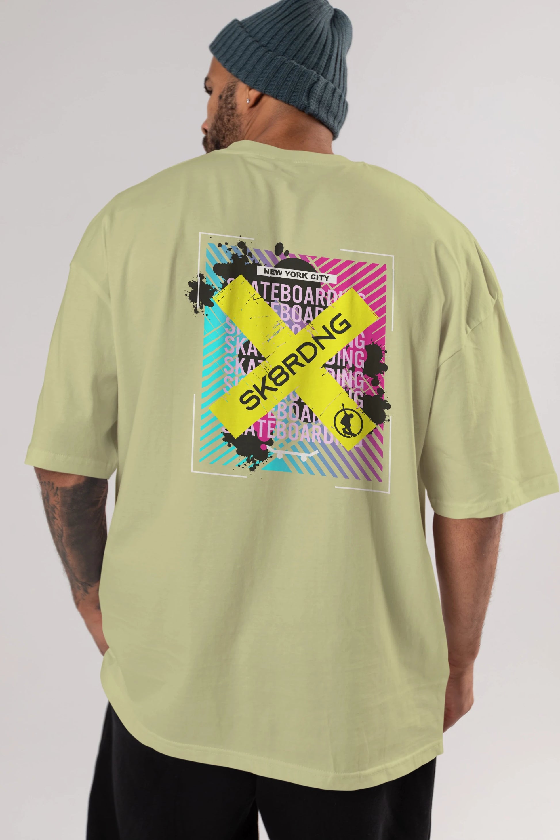 Skatebording Arka Baskılı Oversize t-shirt Erkek Kadın Unisex