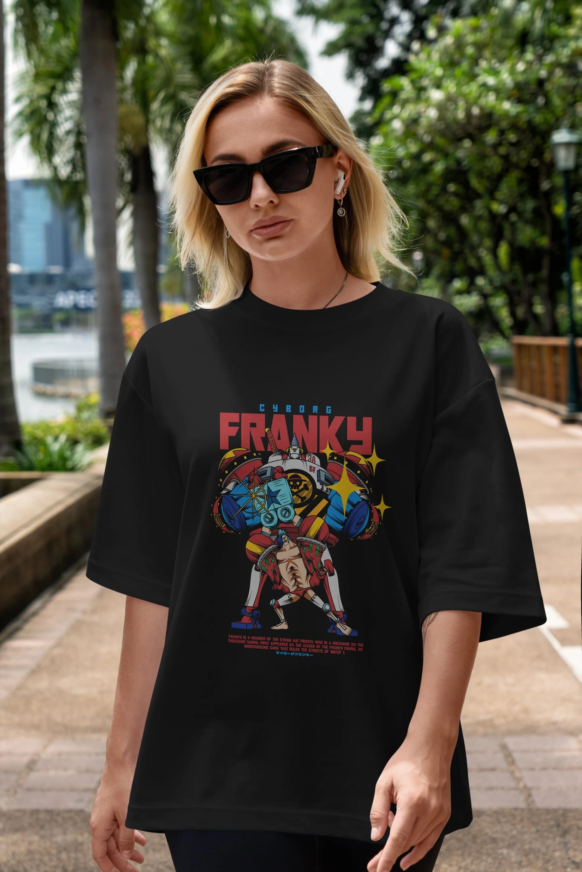 Cyborg Franky Anime Ön Baskılı Oversize t-shirt %100 pamuk Erkek Kadın Unisex