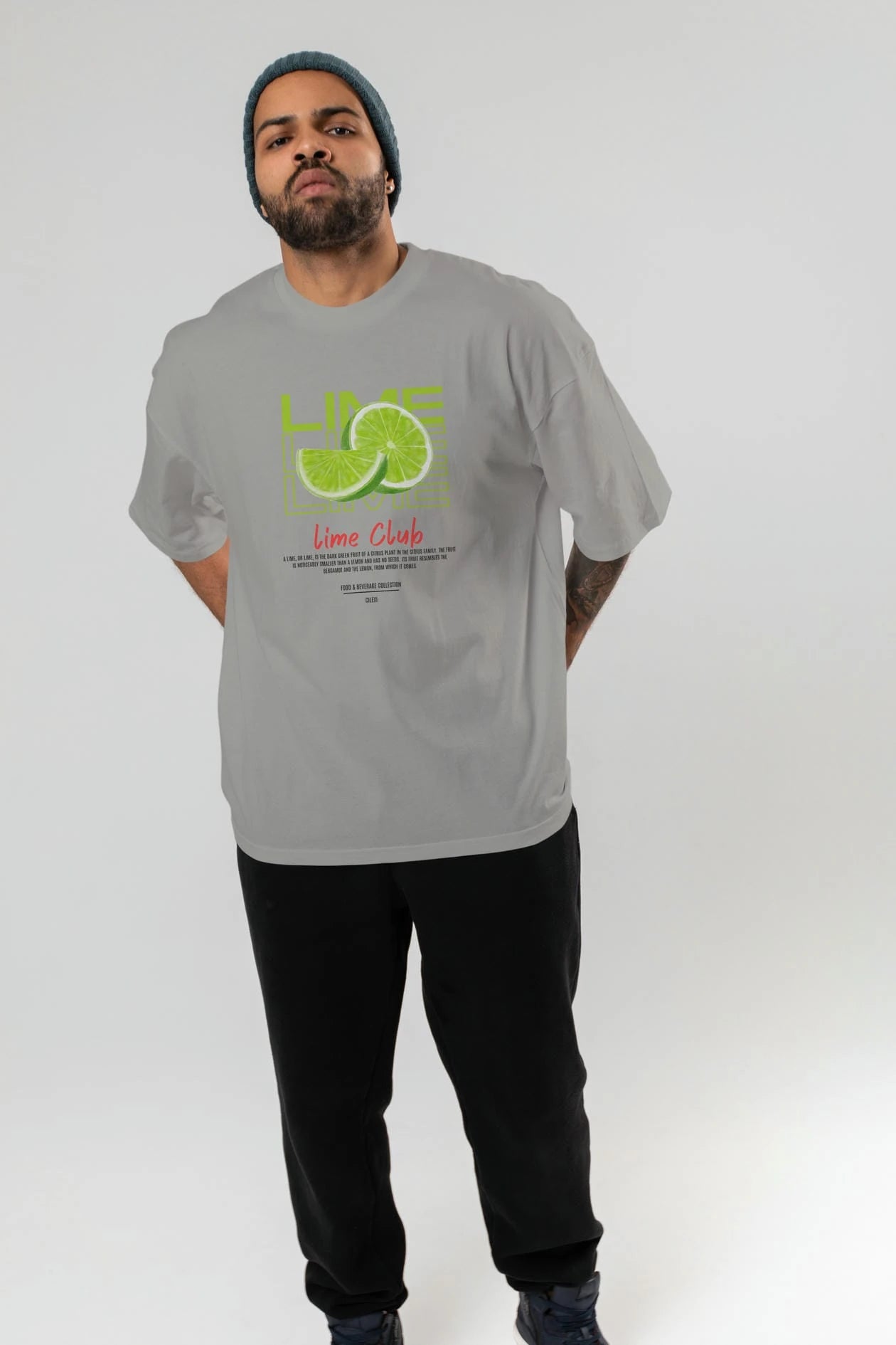 Lime Kokteyl Serisi ön Baskılı Oversize t-shirt Erkek Kadın %100 Pamuk Bisiklet Yaka tişort