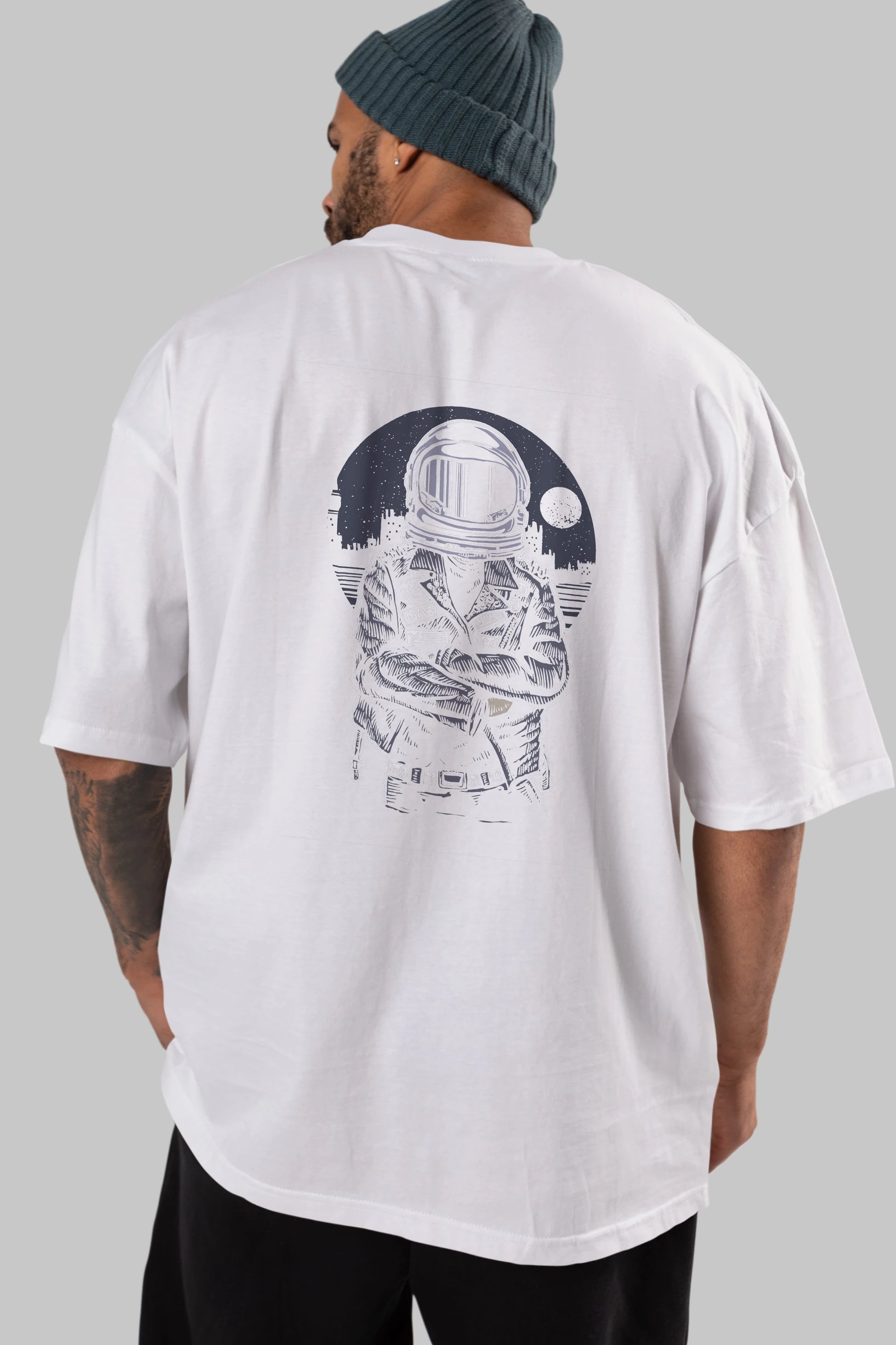 Astronaut Rebel Arka Baskılı Oversize t-shirt Erkek Kadın Unisex %100 Pamuk