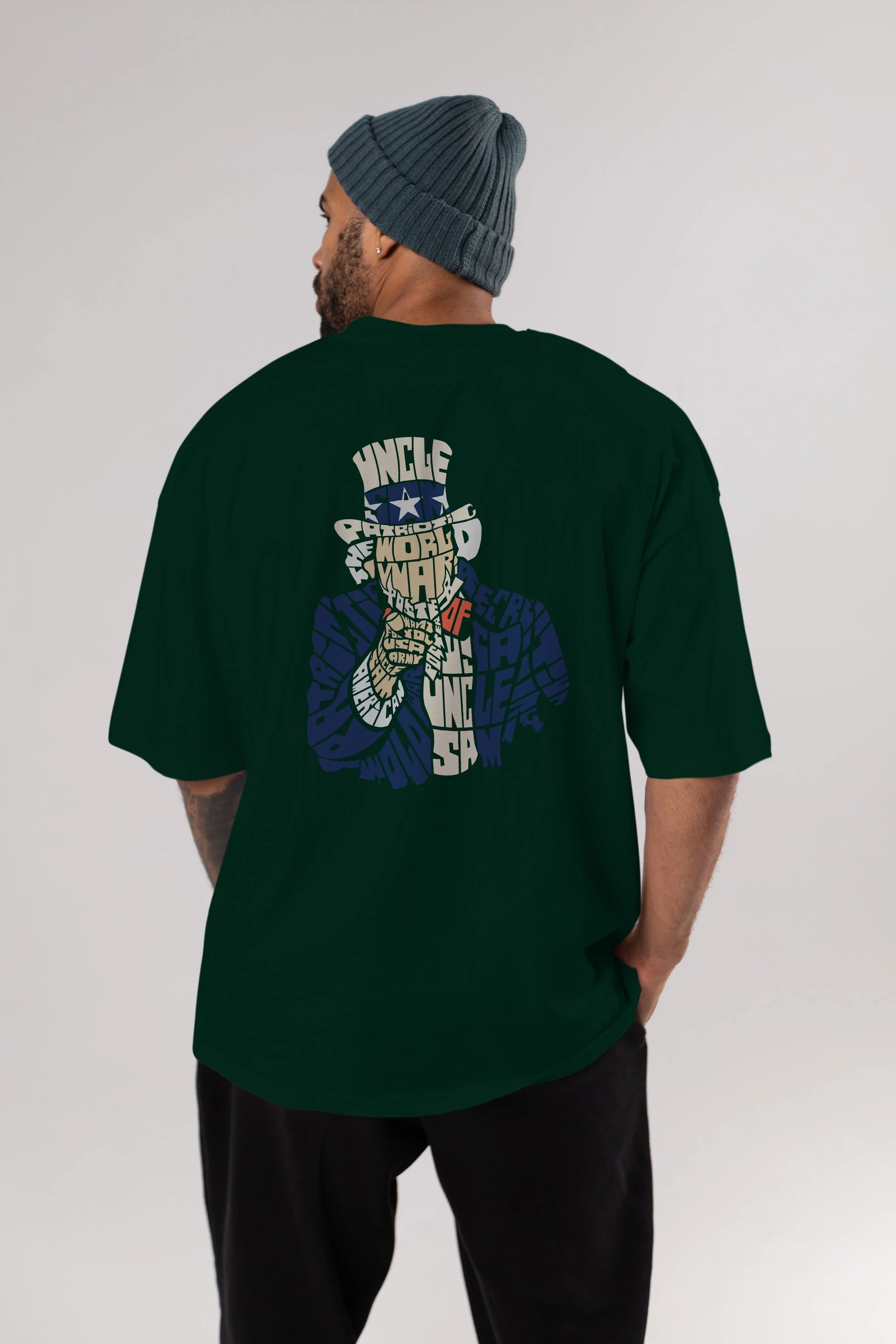 Uncle Sam Arka Baskılı Oversize t-shirt %100 pamuk Erkek Kadın Unisex
