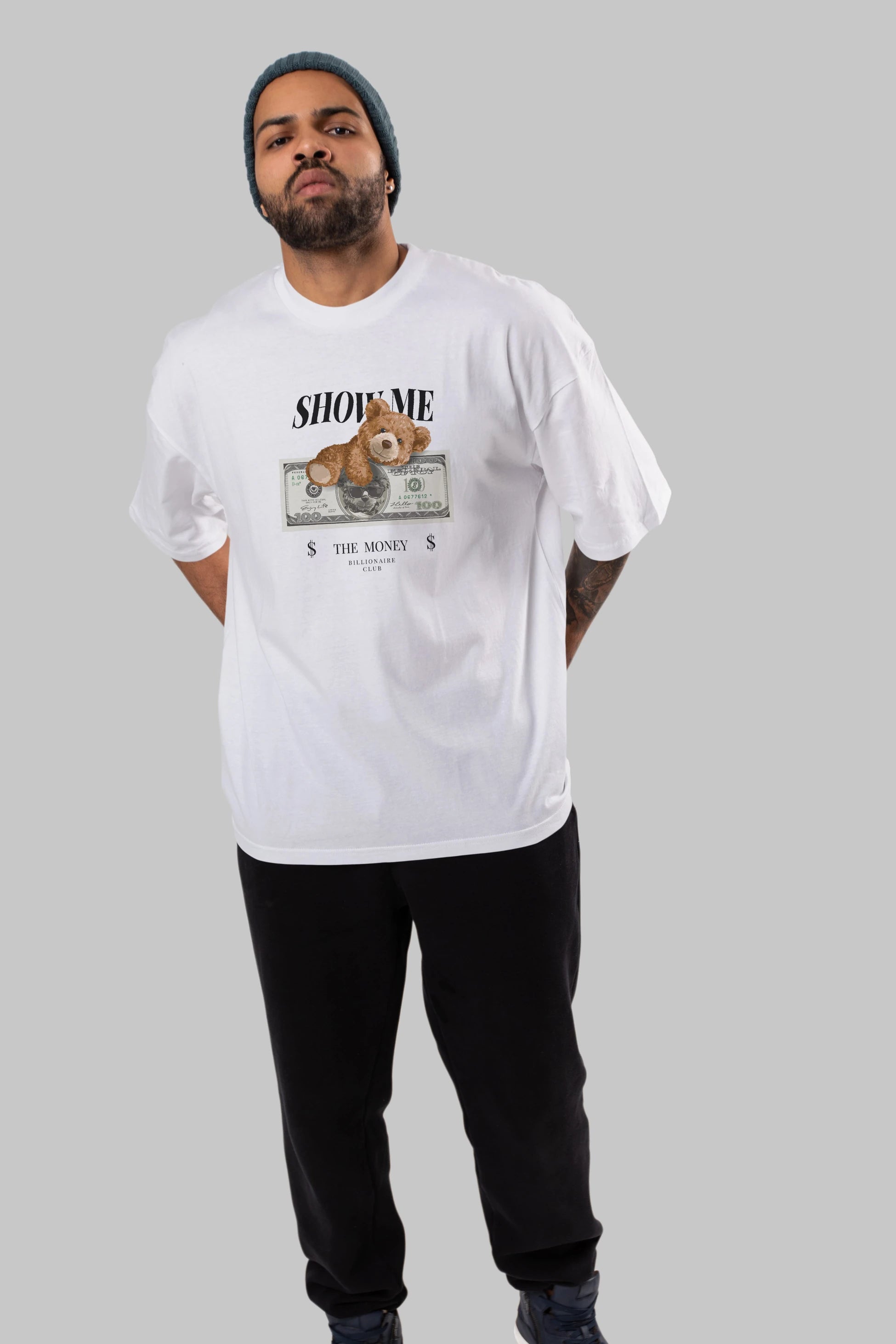Teddy Bear The Money Ön Baskılı Oversize t-shirt Erkek Kadın Unisex %100 Pamuk