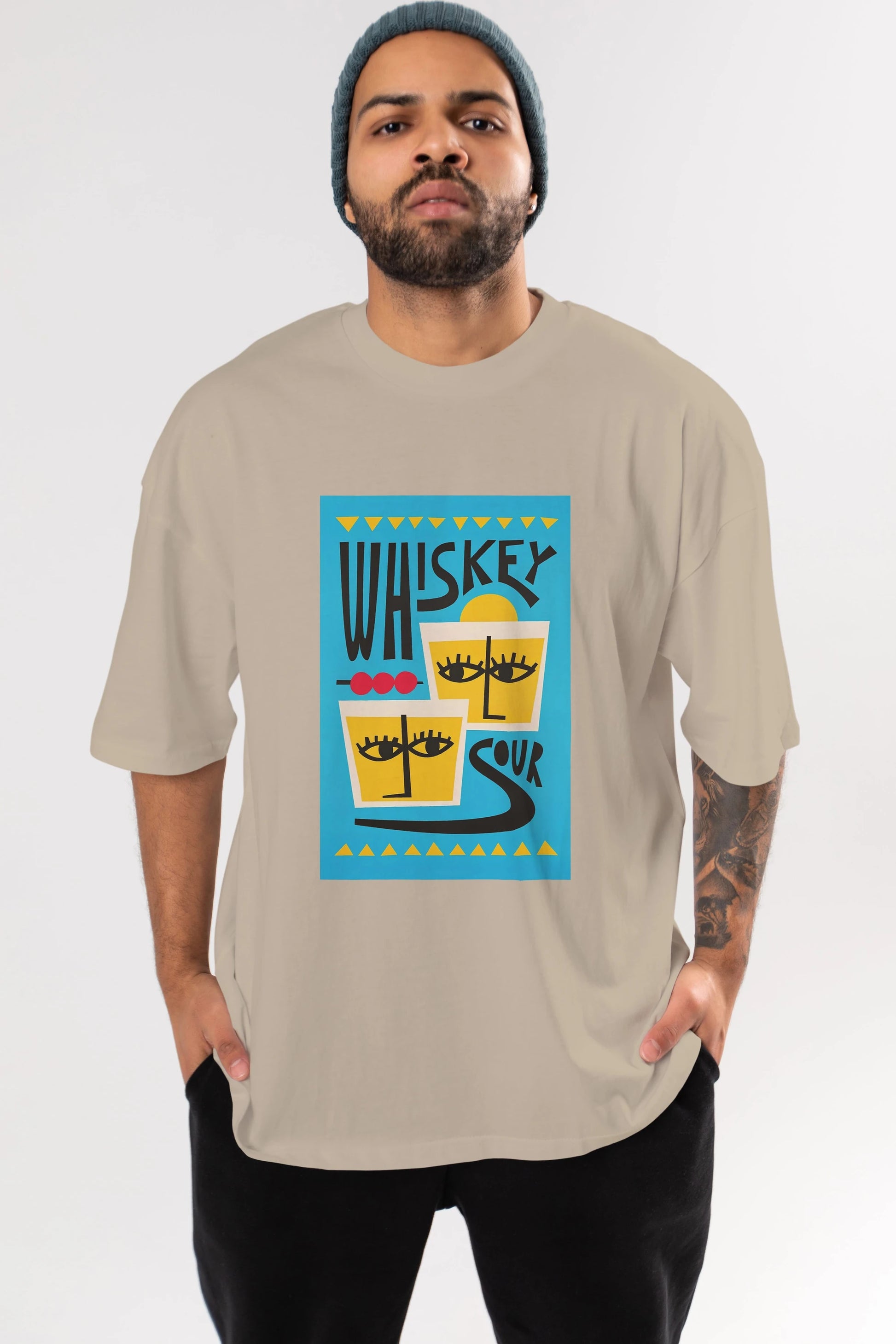 Whiskey Sour 2 Ön Baskılı Oversize t-shirt Erkek Kadın Unisex %100 Pamuk Bisiklet Yaka tişort