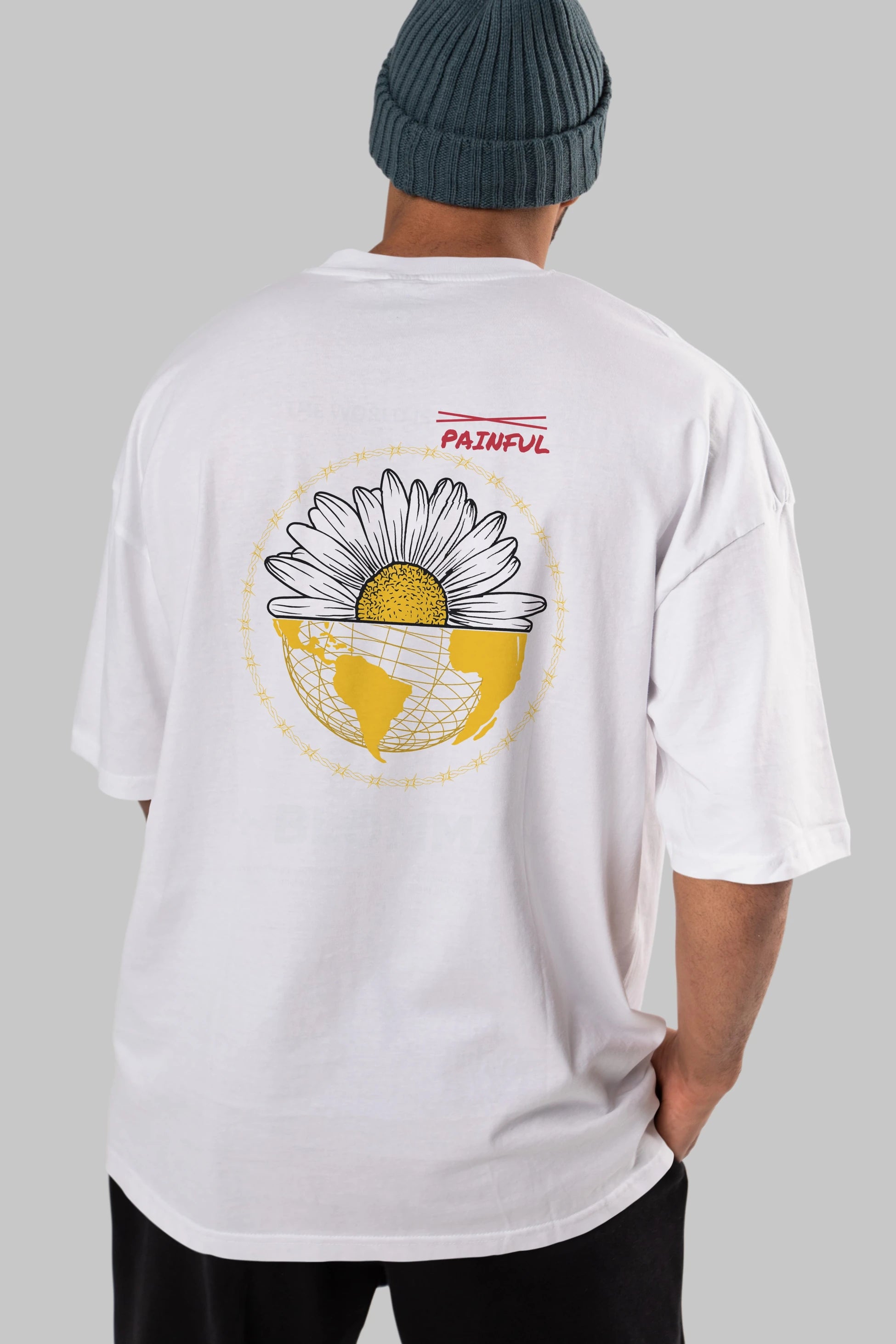 Blomma Arka Baskılı Oversize t-shirt Erkek Kadın Unisex