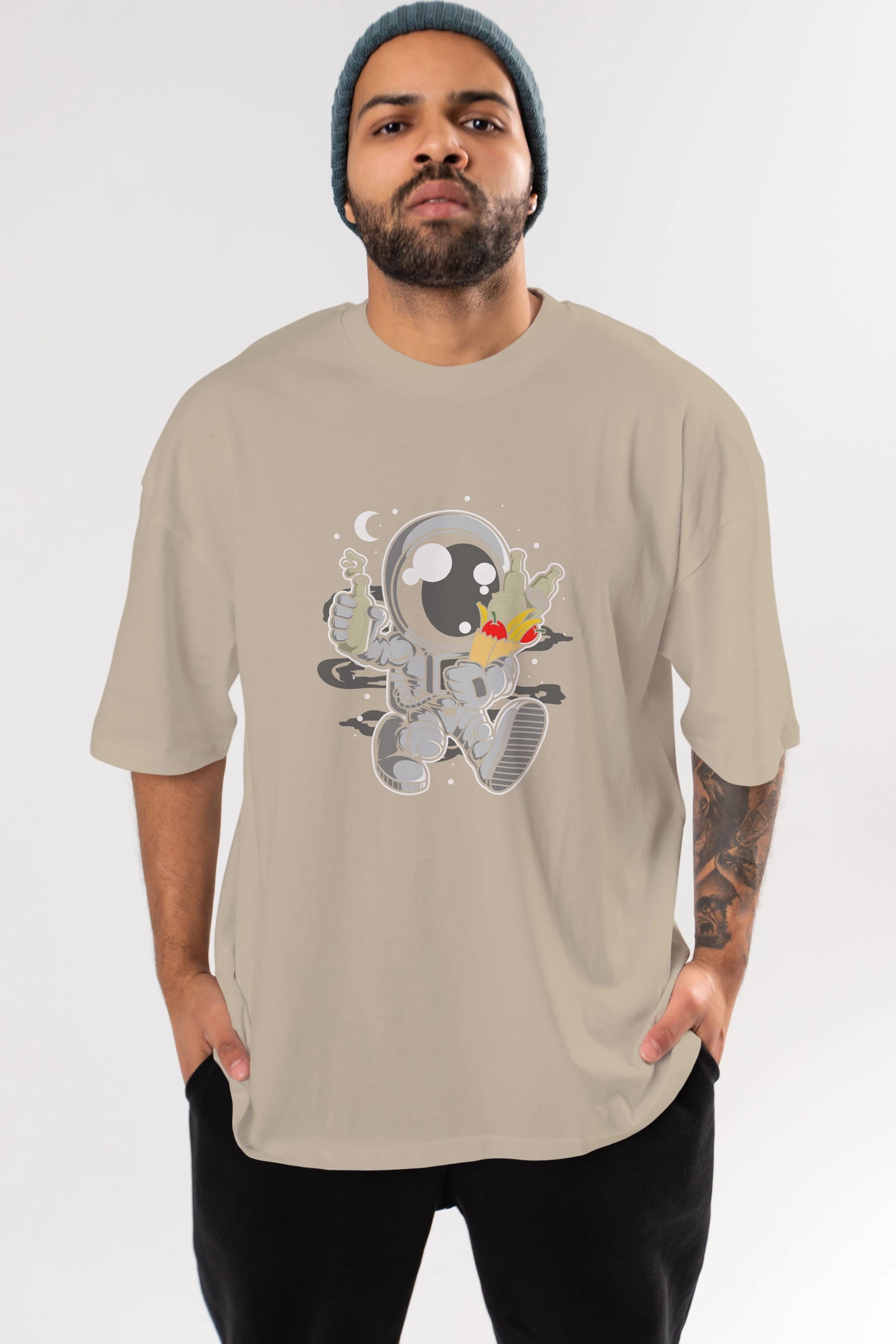 Astronaut Grochery Ön Baskılı Oversize t-shirt Erkek Kadın Unisex