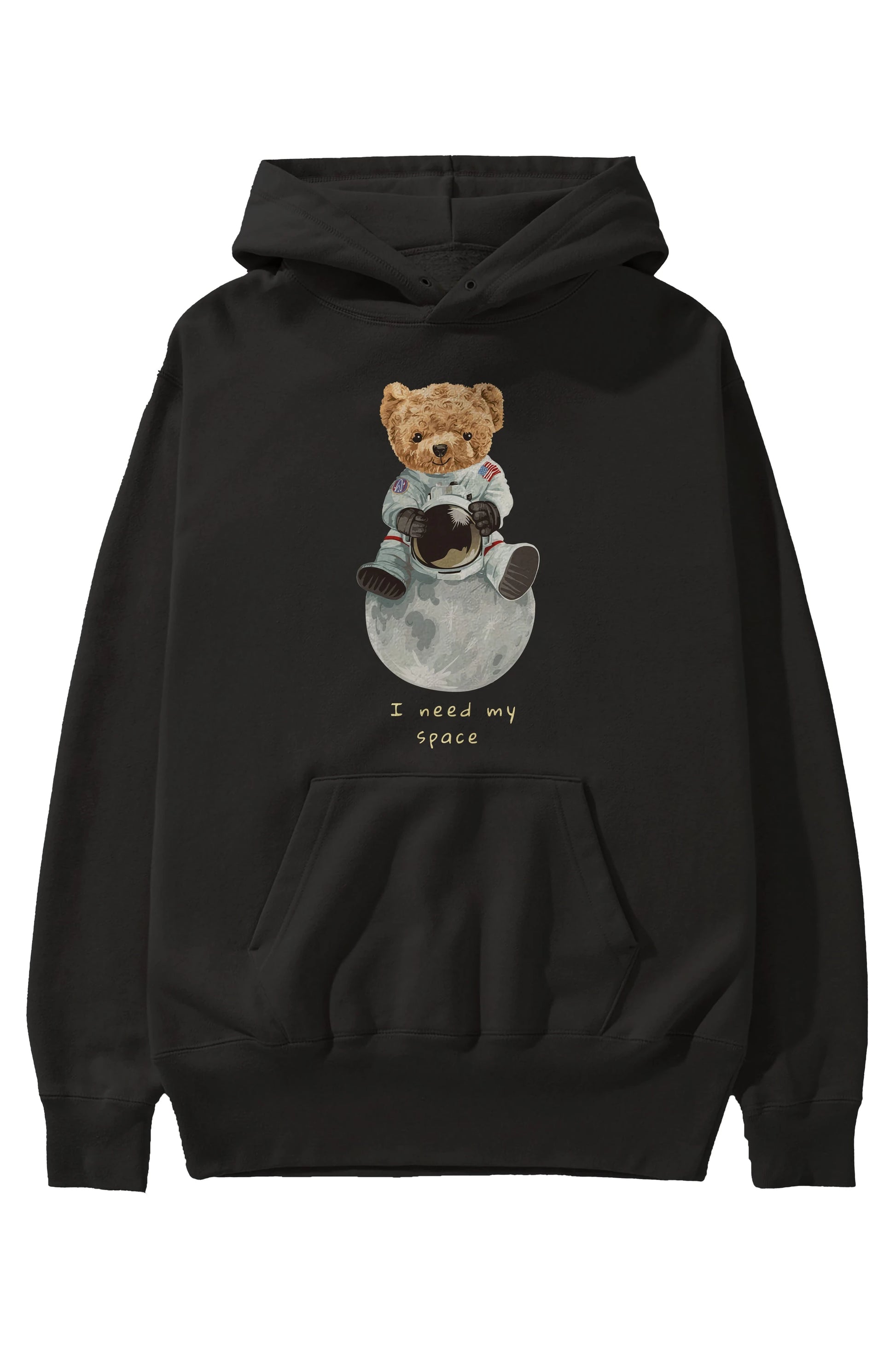 Teddy Bear I Need My Space Ön Baskılı Hoodie Oversize Kapüşonlu Sweatshirt Erkek Kadın Unisex