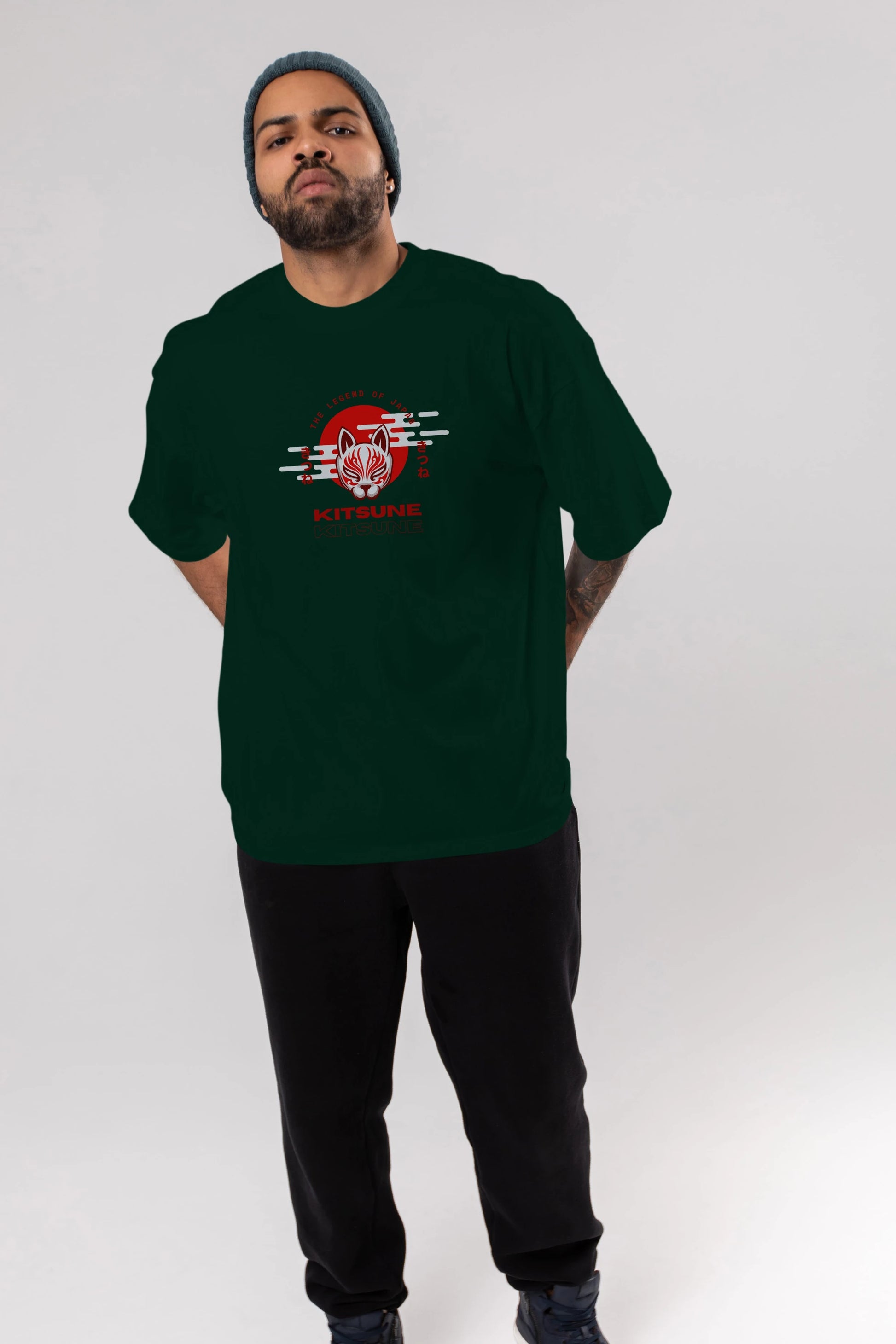 Kitsune Mask Ön Baskılı Oversize t-shirt Erkek Kadın Unisex