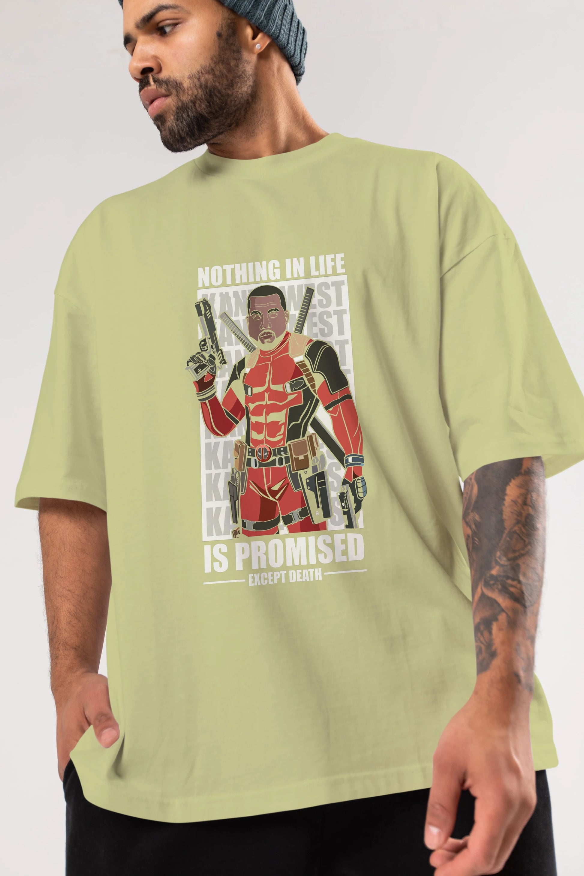 Kanye West Deadpool Ön Baskılı Oversize t-shirt Erkek Kadın Unisex %100 Pamuk tişort