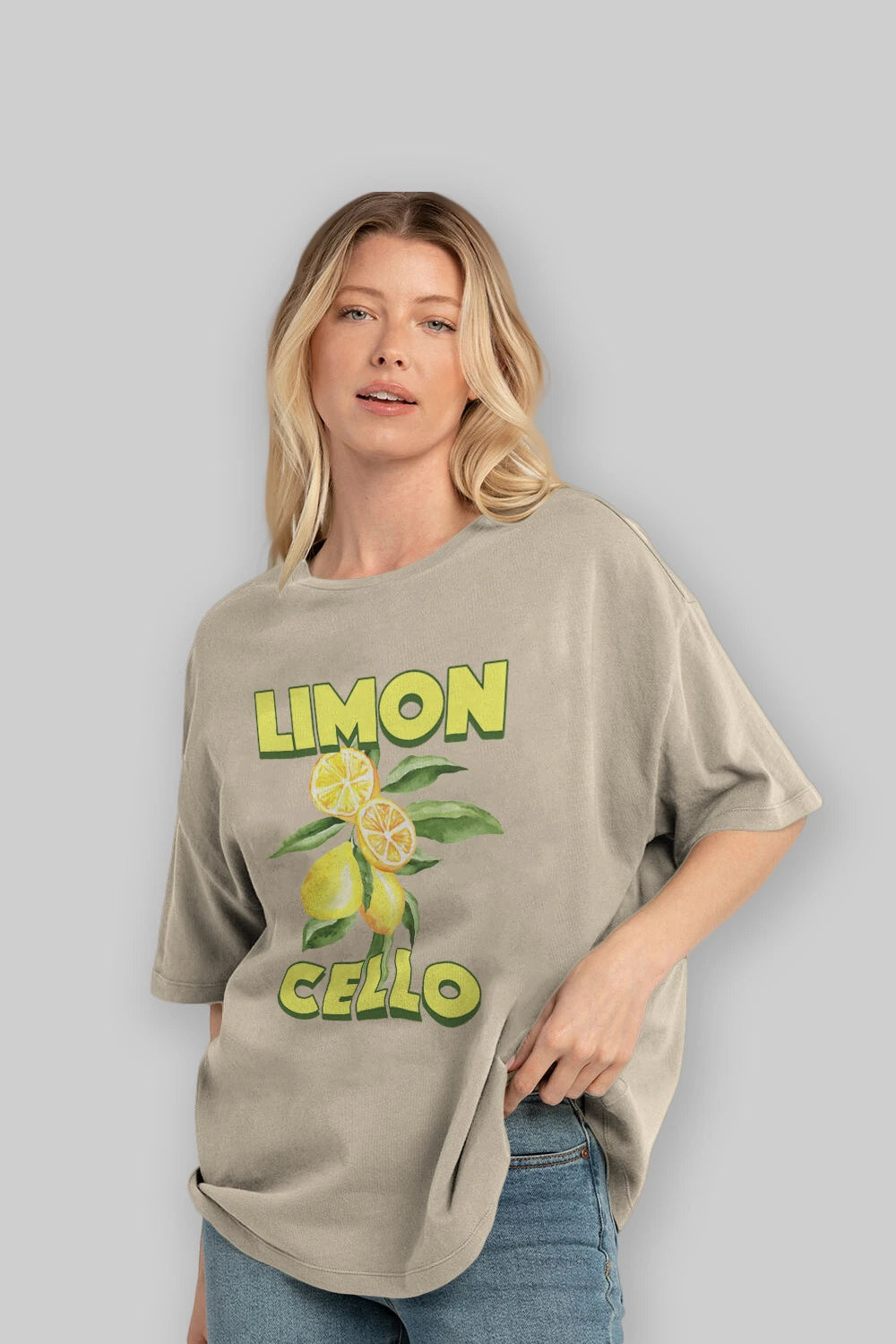 Limoncello Lemon Ön Baskılı Oversize t-shirt Erkek Kadın Pamuk Bisiklet Yaka tişort