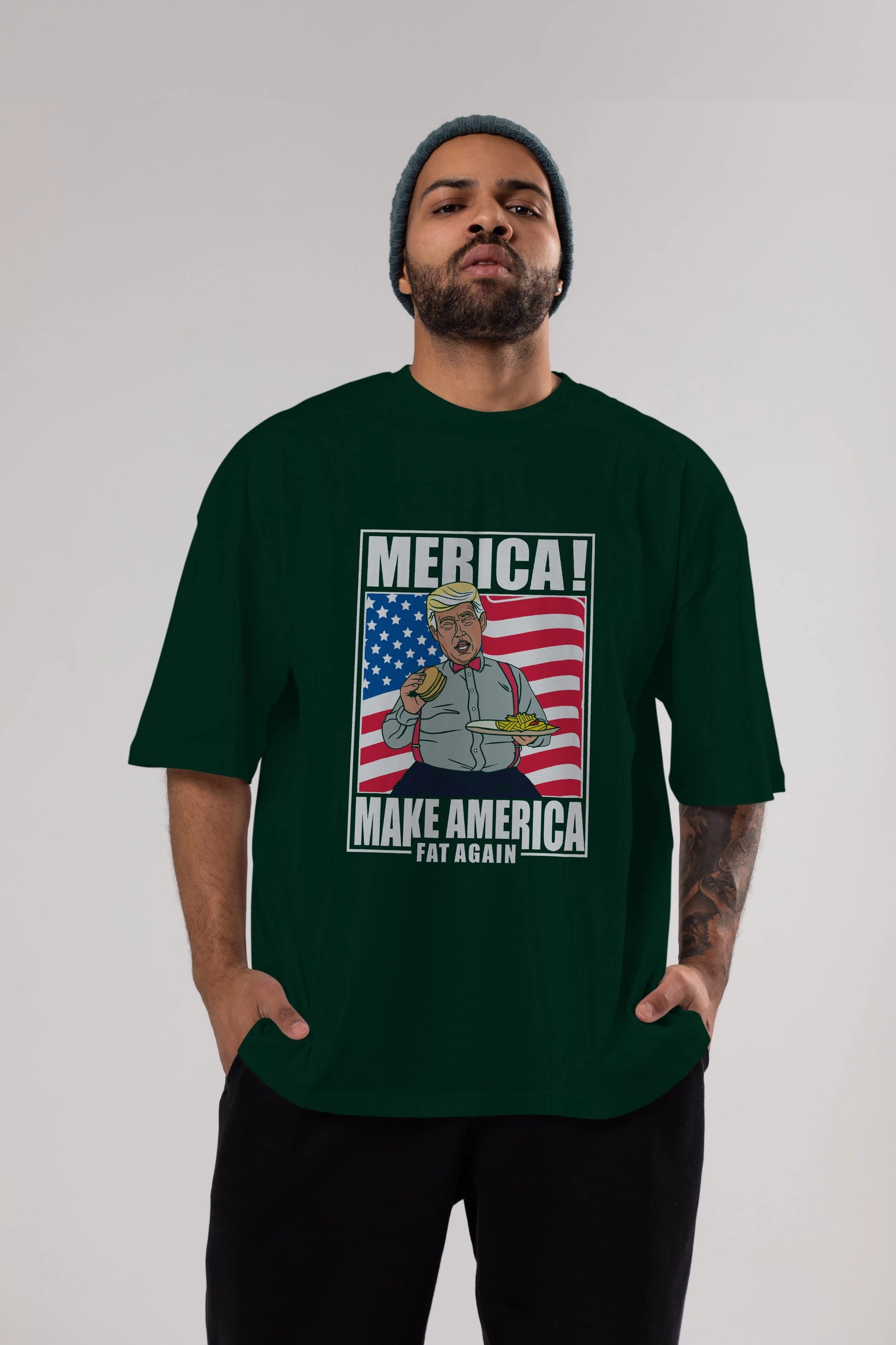 Trump Burger Ön Baskılı Oversize t-shirt Erkek Kadın Unisex %100 Pamuk tişort
