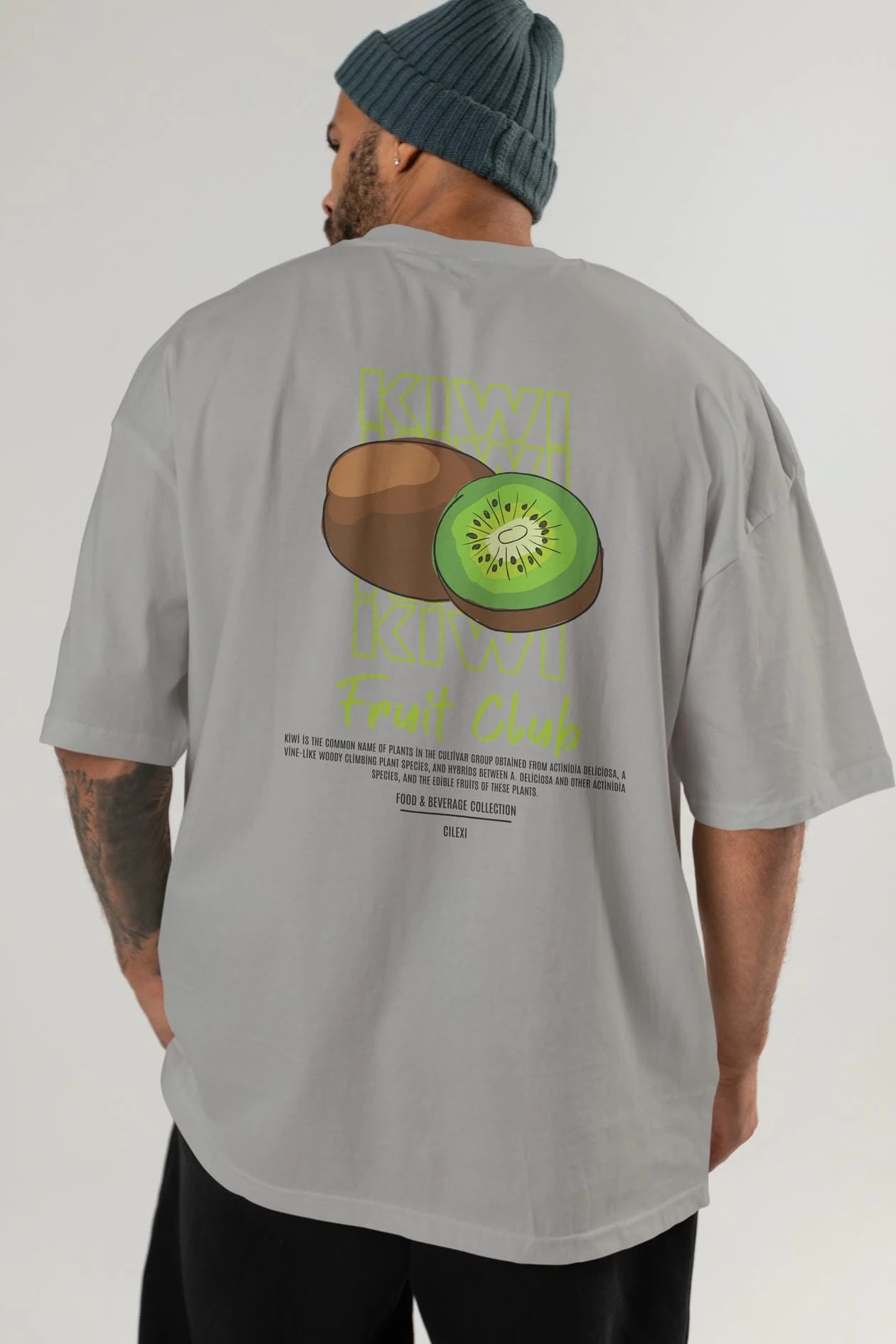 Kiwi Arka Baskılı Oversize t-shirt Erkek Kadın Pamuk Bisiklet Yaka tişort