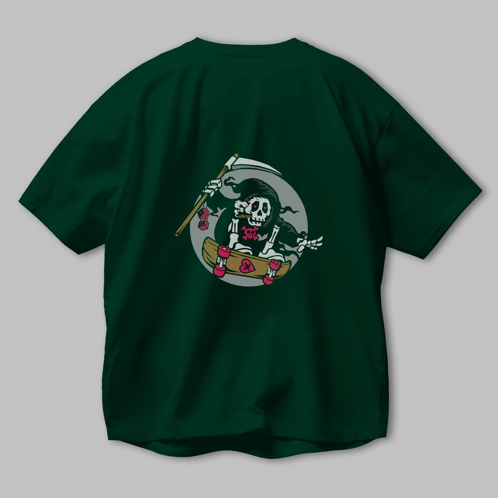 Grim Skater Arka Baskılı Oversize t-shirt Erkek Kadın Unisex %100 Pamuk tişort